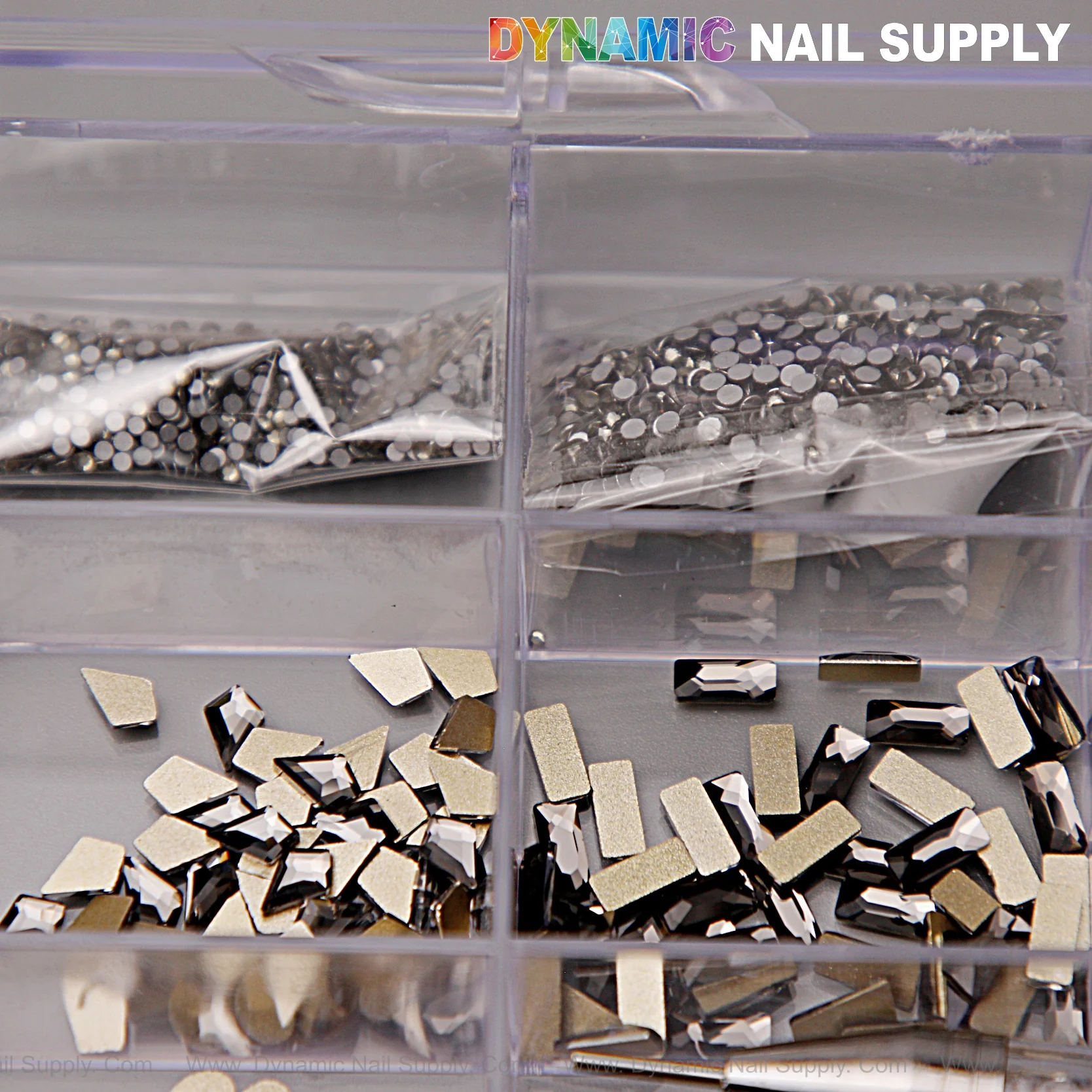 [Black Silver-back mixed Gold-back] Rhinestones set - 20 cells box - 14 big shapes and 6 round shapes - Image 6