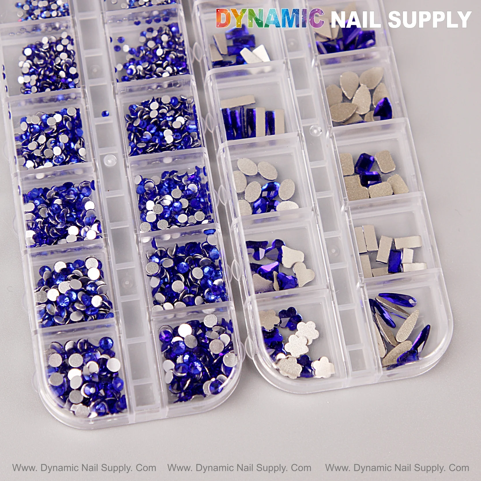 [Blue] Multi Shape Size Nail Crystal Gem Rhinestone Set - Flat Back, with Kit - Mixed Round and Different Shapes - Image 3