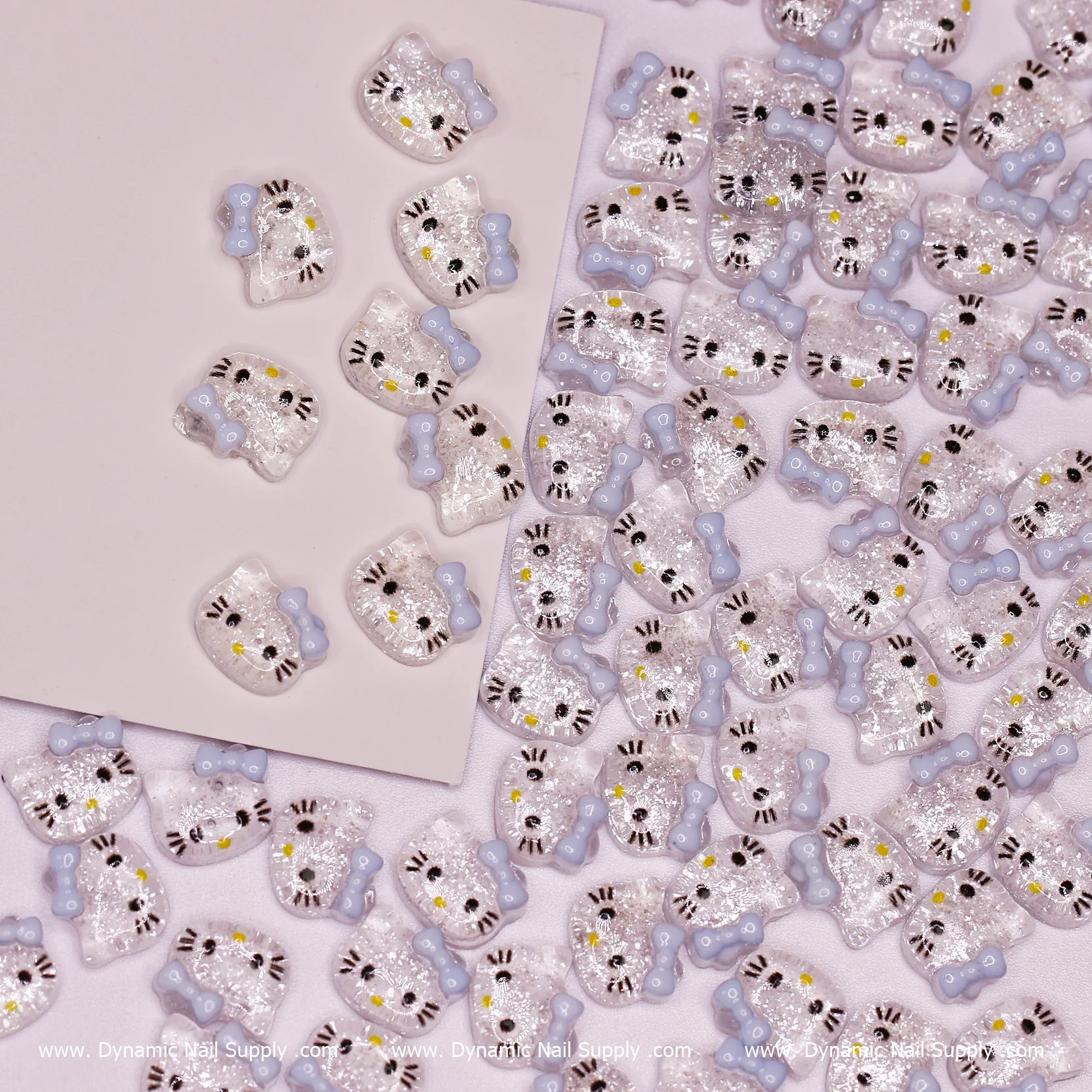 (Clear & Blue) 100 pcs Cute Resin Hell0 Kitty Design Nail Charms - Image 5