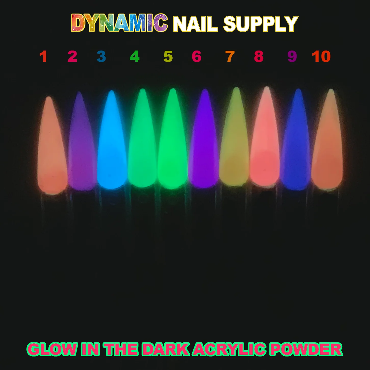 Colored GLOW IN THE DARK Acrylic & Dipping Powder For Nails - Image 3