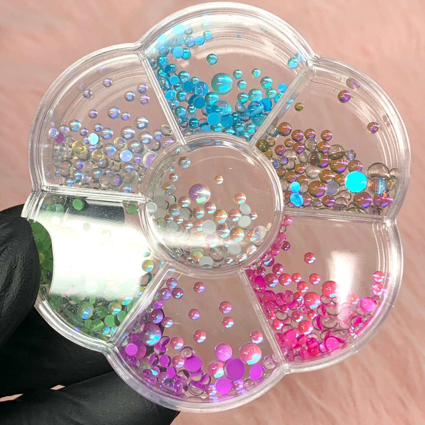 Colorful Iridescent Transparent Half Pearl Round Beads for Nails art design (flat back) - Image 2