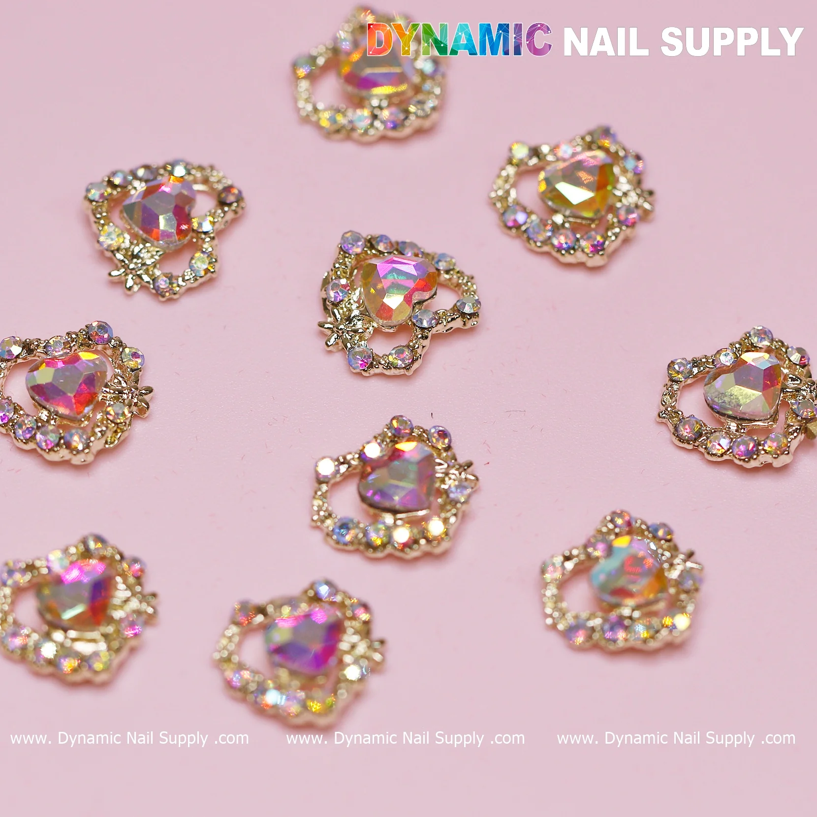 10 pcs 3D AB Crystal Heart Rhinestone Charm for Nails Art Design (AB stones + Golden claws base) - Image 3