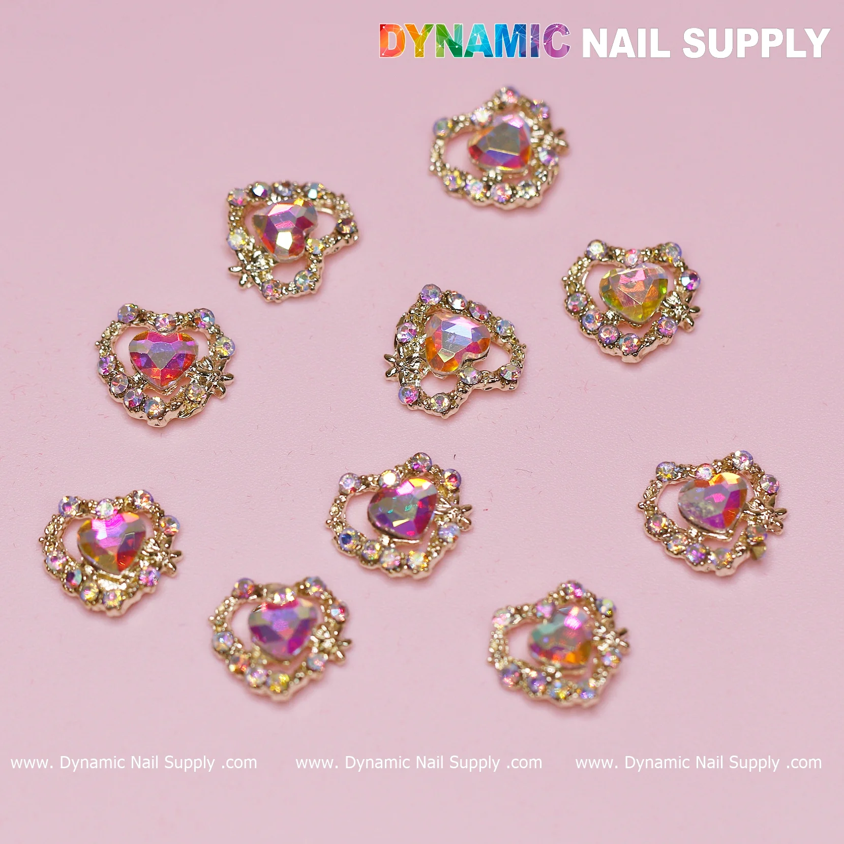 10 pcs 3D AB Crystal Heart Rhinestone Charm for Nails Art Design (AB stones + Golden claws base) - Image 4