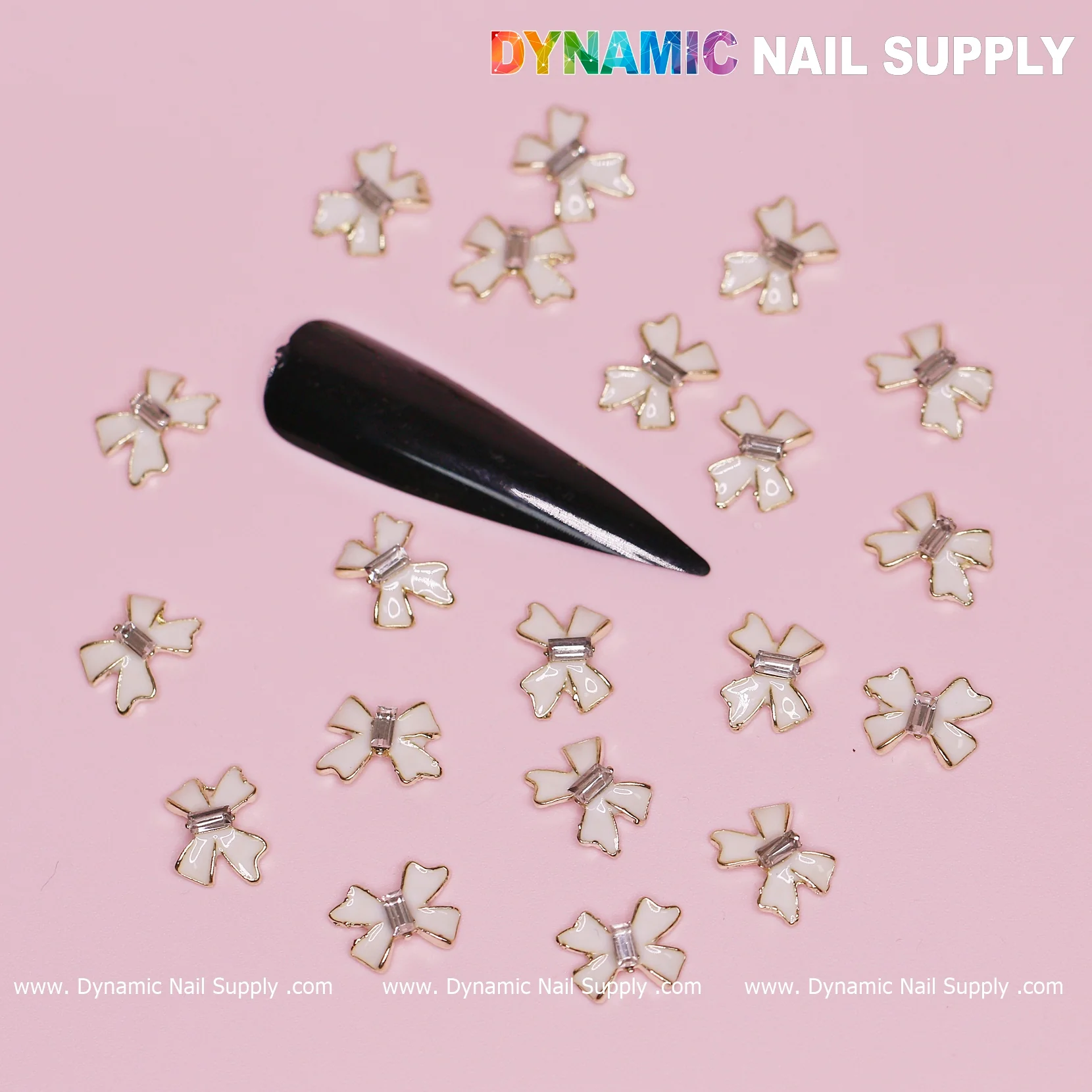 20 pcs Luxury White Bow Charms With Golden Contours For Valentines Nail Designs - Image 2