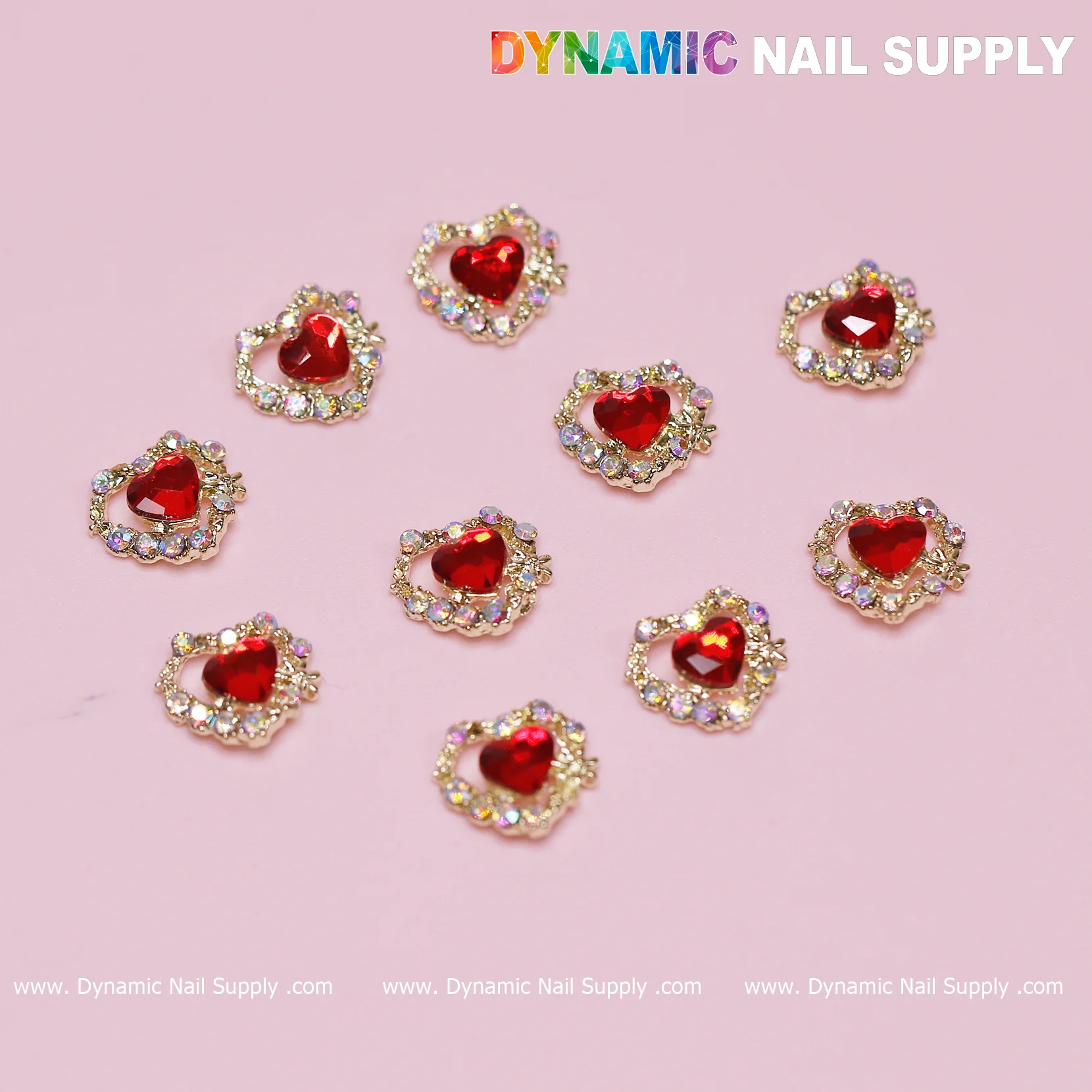 10 pcs 3D Red Ruby Heart rhinestone Charm for Nails Art Design (Red stones + Golden claws base) - Image 4