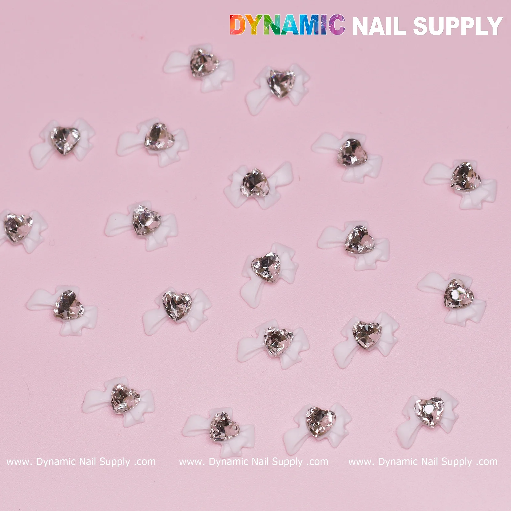 20 pcs Luxury White Bow Charms with crystal heart shape stones For Nail Art Designs - Image 3