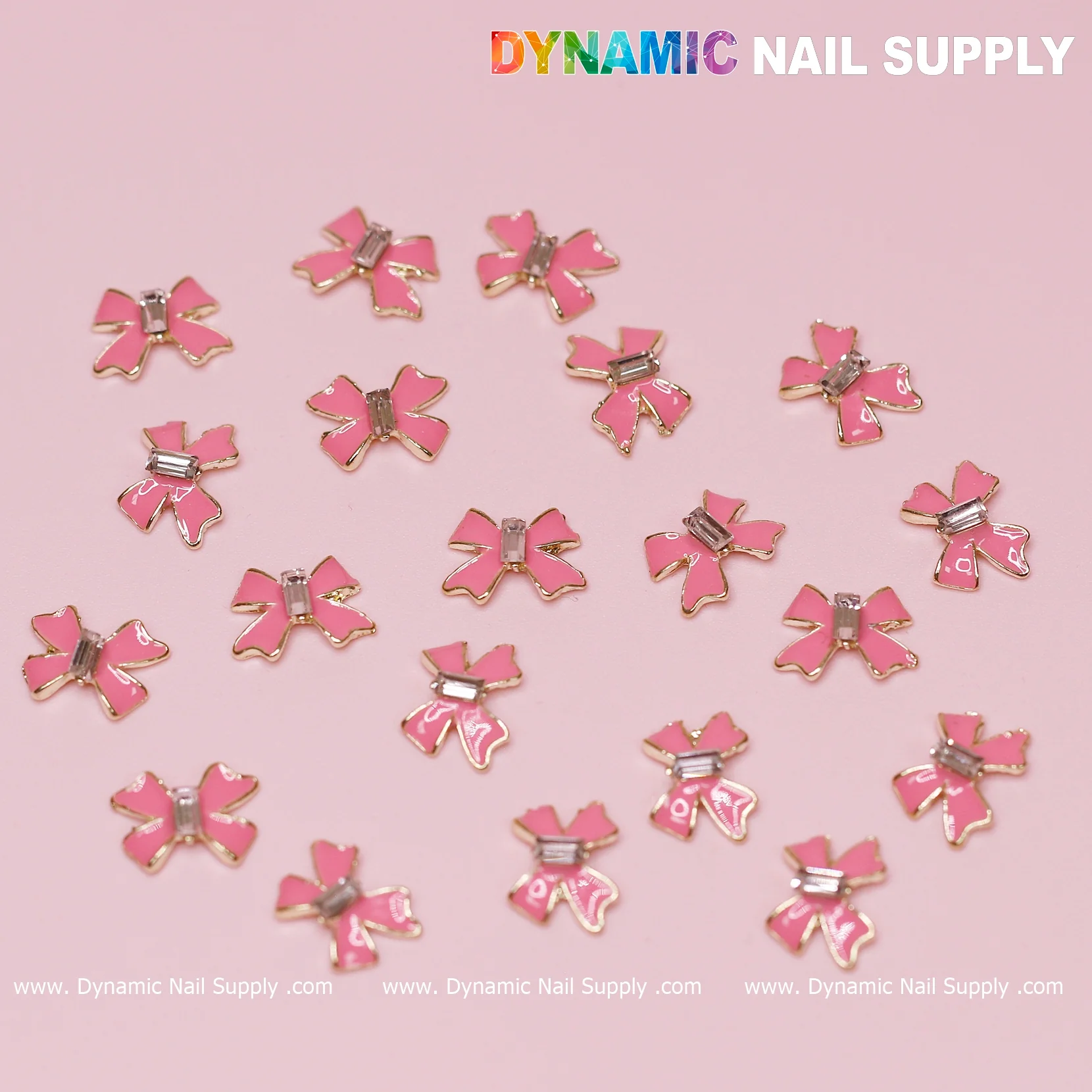 20 pcs Luxury Pink Bow Charms With Golden Contours For Valentines Nail Designs - Image 5