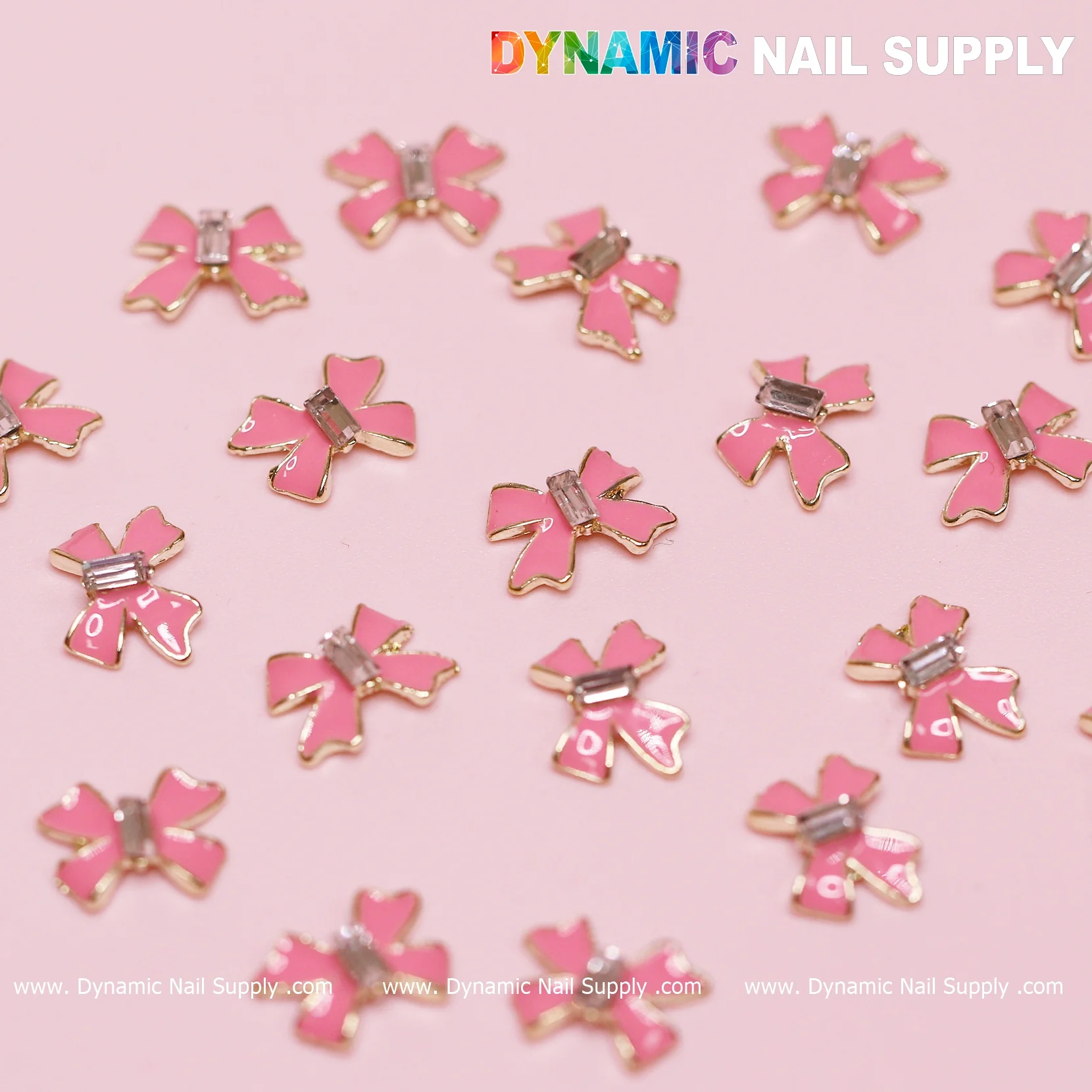 20 pcs Luxury Pink Bow Charms With Golden Contours For Valentines Nail Designs - Image 7