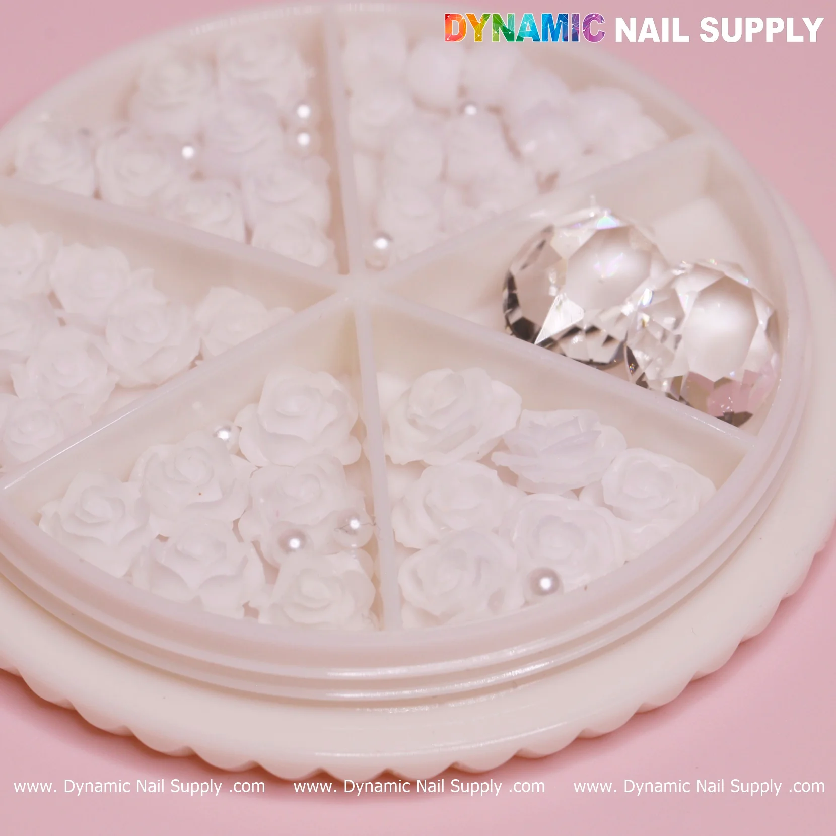 40 pcs White 3D Roses Flower Charm with pearls and stones Accessories for Nails Art Design - Image 3