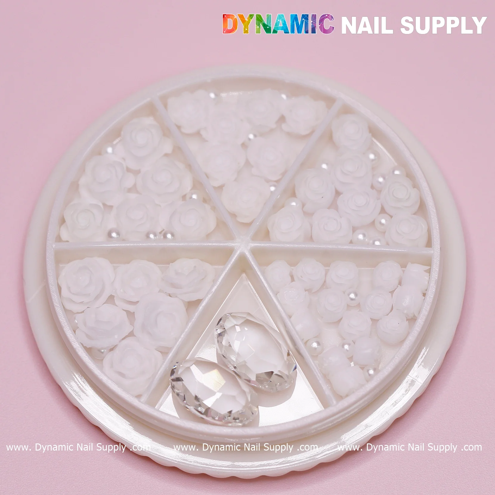 40 pcs White 3D Roses Flower Charm with pearls and stones Accessories for Nails Art Design - Image 5