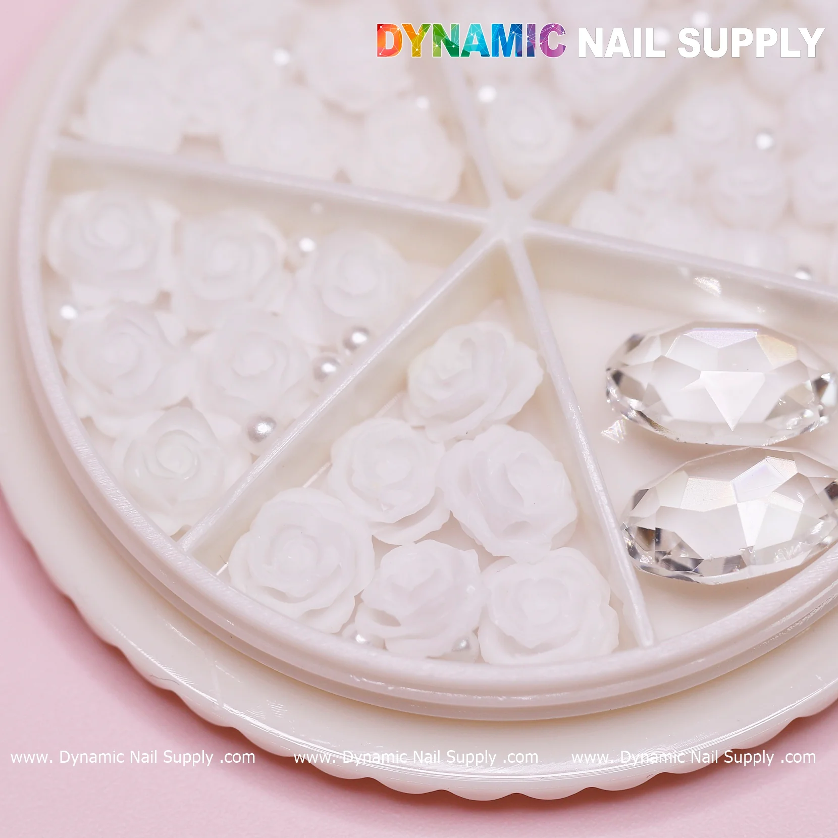 40 pcs White 3D Roses Flower Charm with pearls and stones Accessories for Nails Art Design - Image 7