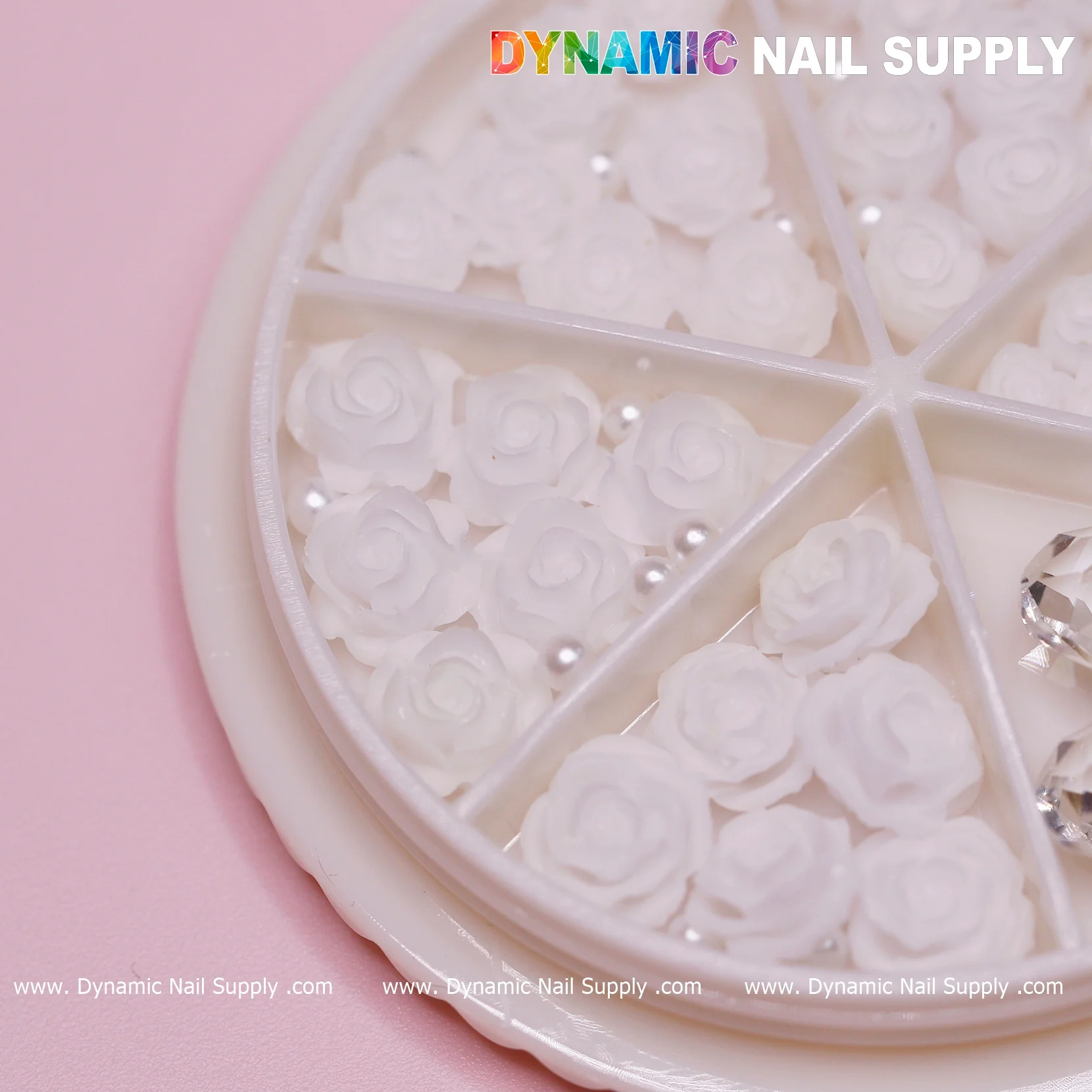 40 pcs White 3D Roses Flower Charm with pearls and stones Accessories for Nails Art Design - Image 9