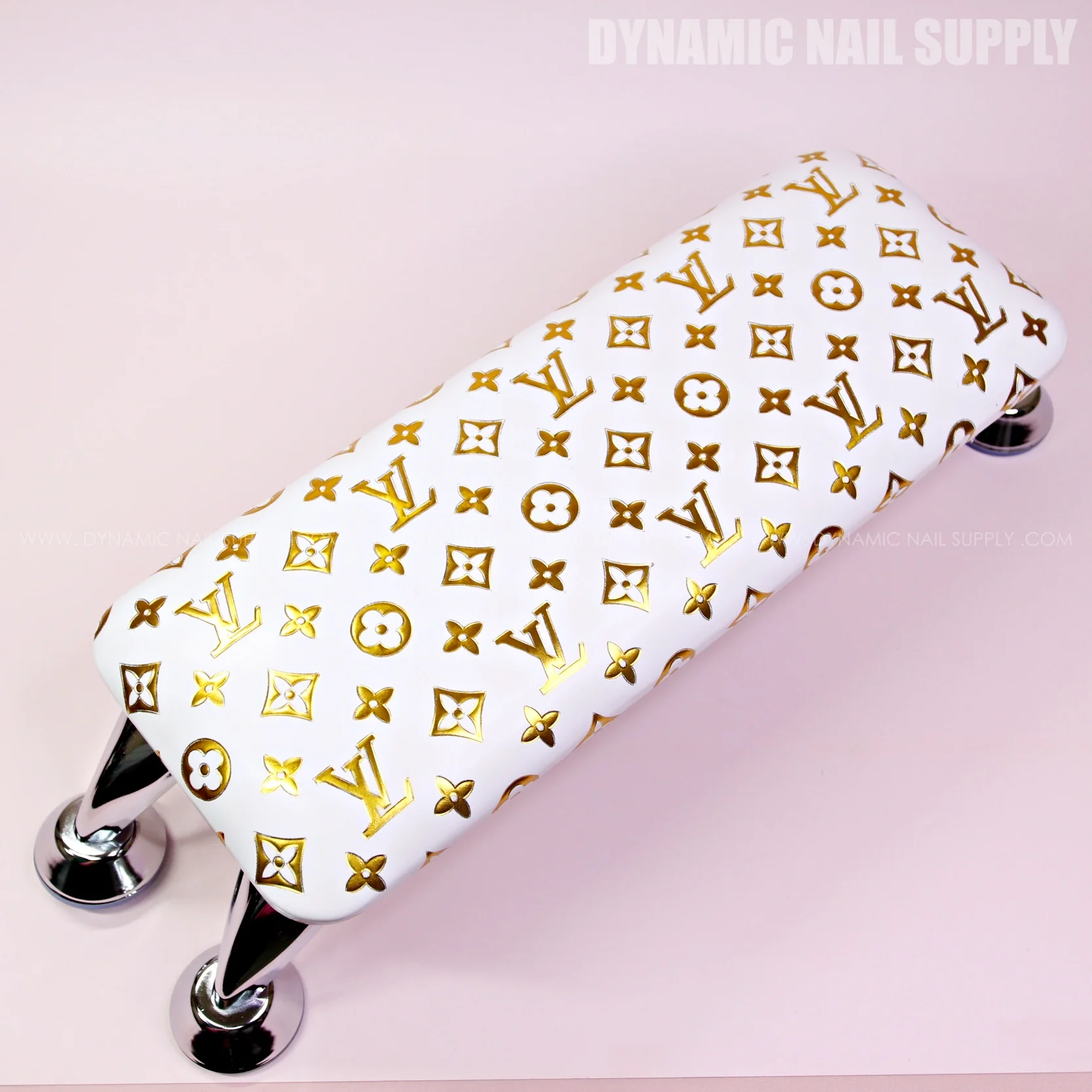 (BJ050 - Gold LV Pattern - White Base) Faux leather Armrest with Soft Pad for Pedicure and Manicure (Reposabrazos Para Manicura) - Image 5