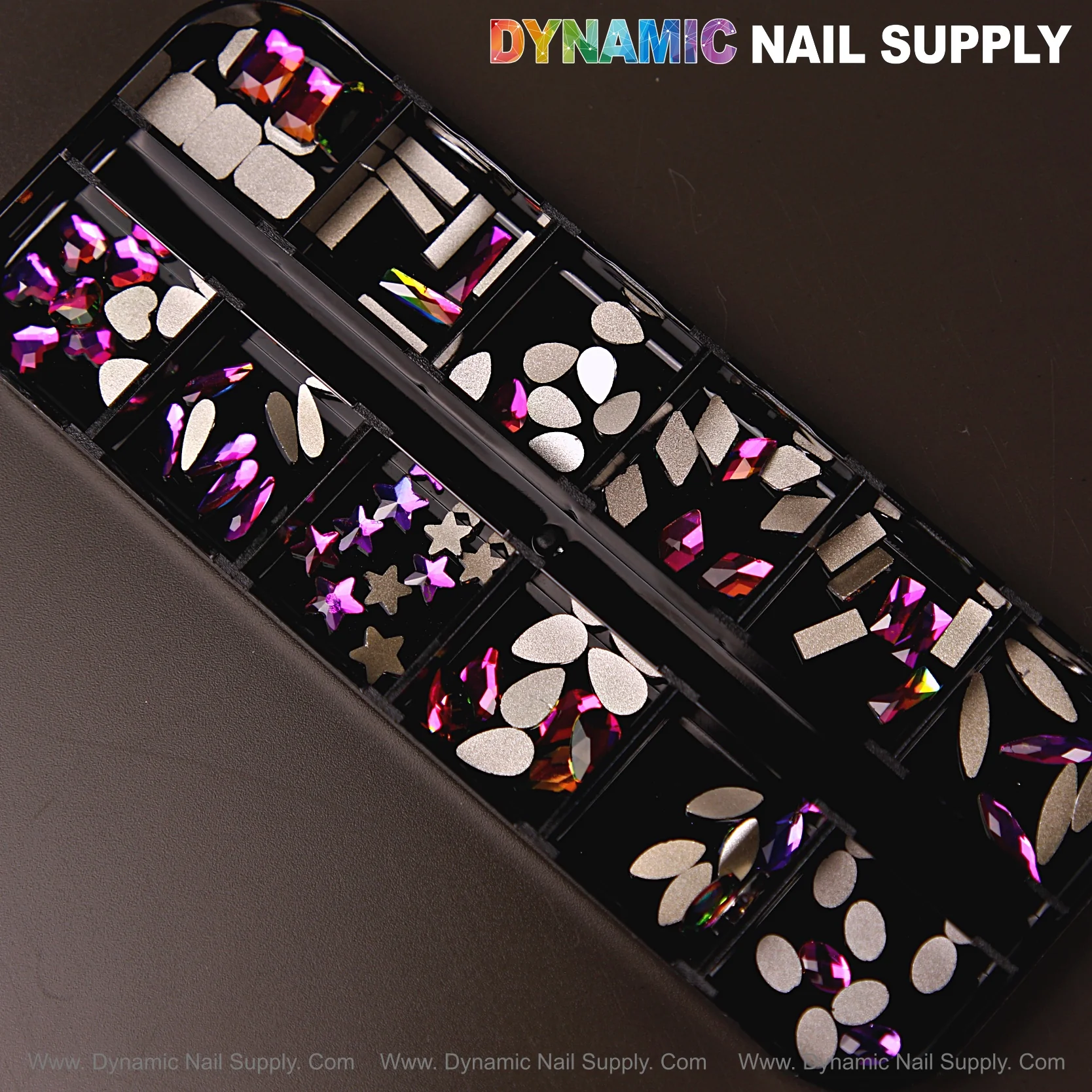 [Fuchsia AB 8] Mixed 12 Shapes Raindrop Square Heart Moon Nail Art Rhinestone Gems - Image 2