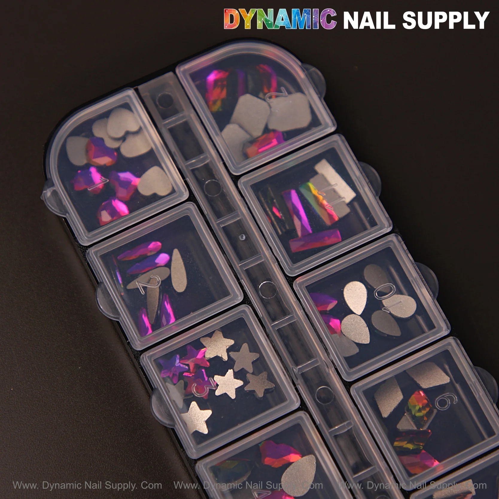 [Fuchsia AB 8] Mixed 12 Shapes Raindrop Square Heart Moon Nail Art Rhinestone Gems - Image 7