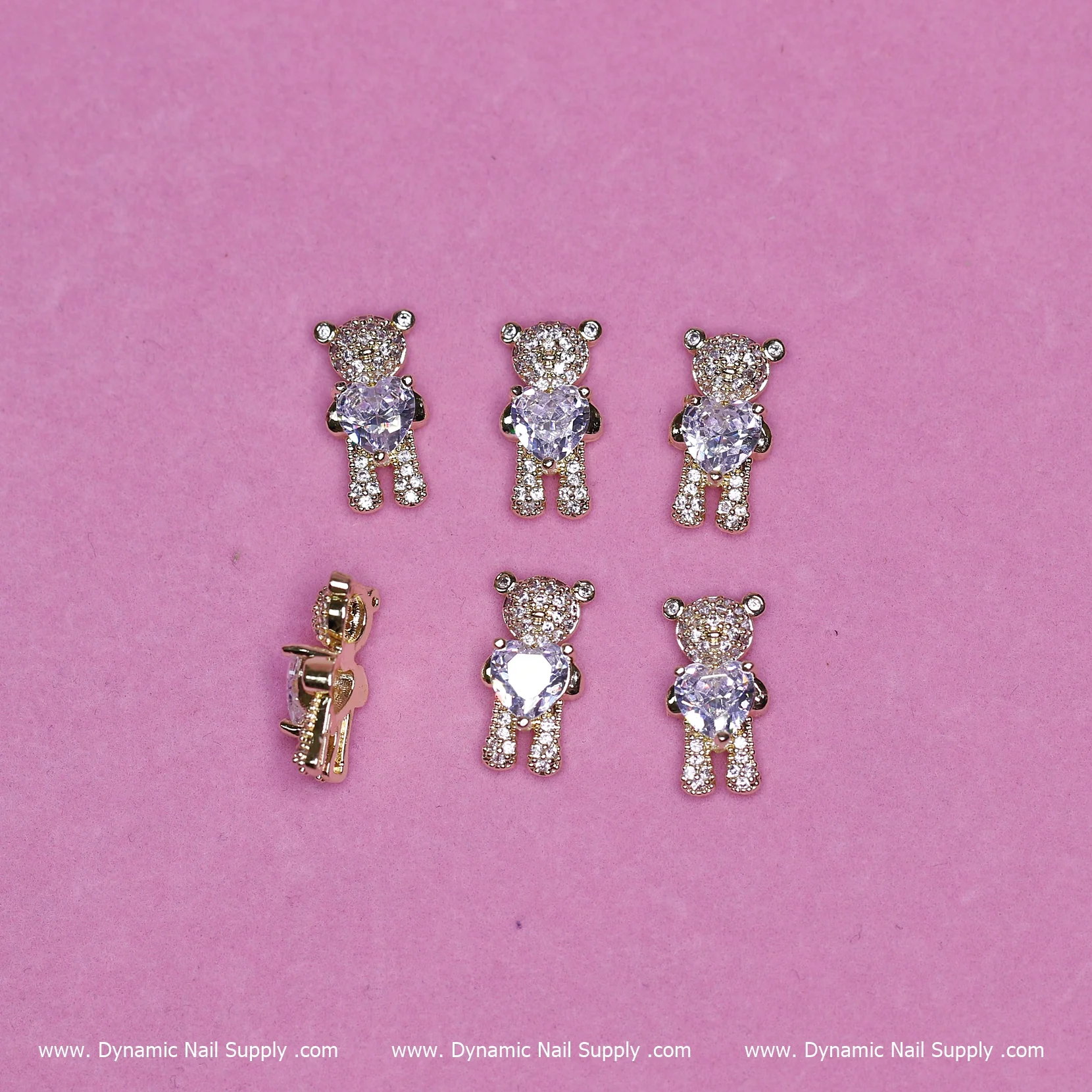 (Gold) 6 pcs Bear Charm with Rhinestones (Hugging) Engraved - Image 2