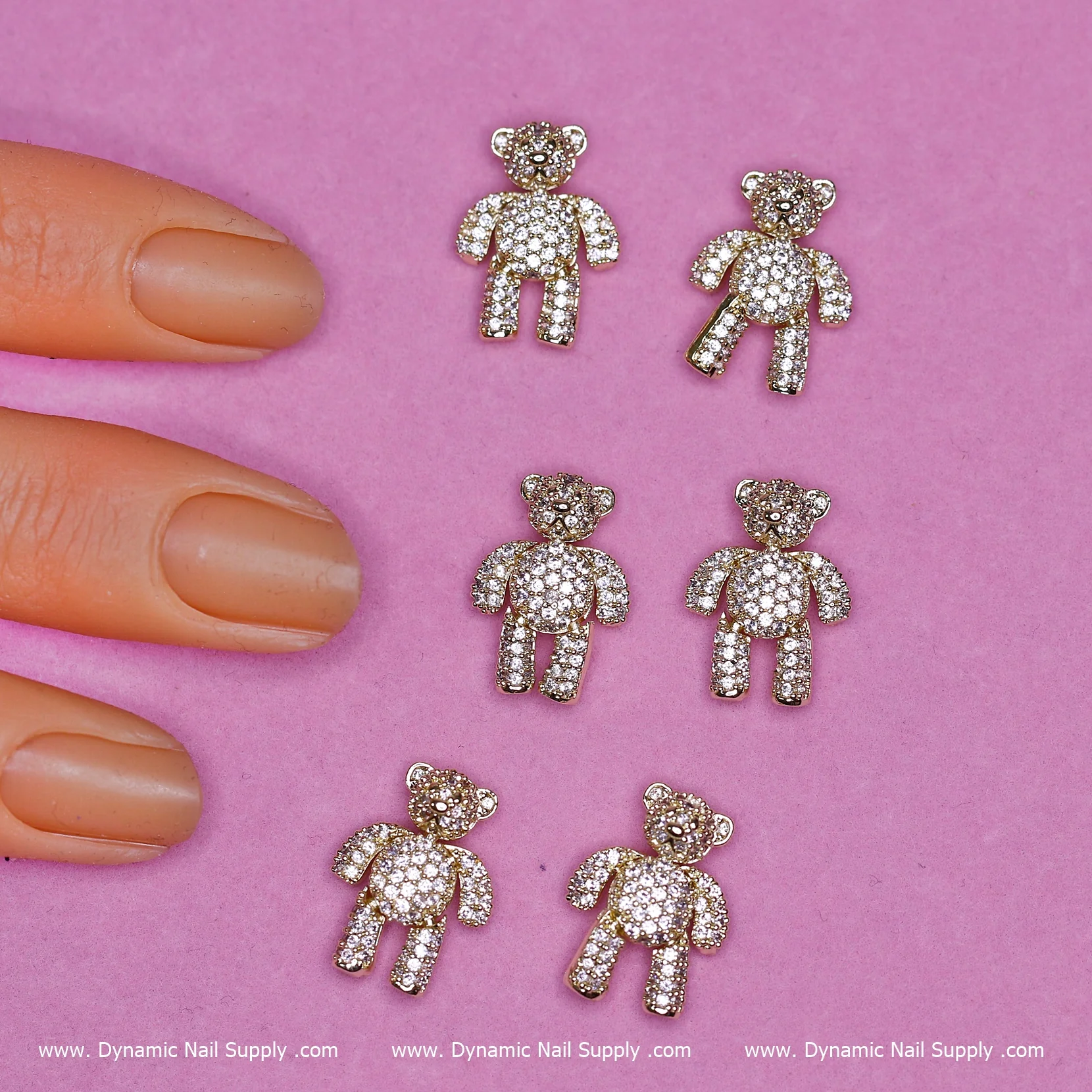 (Gold) 6 pcs Movable Teddy Bear Charms with Rhinestones Engraved - Image 3