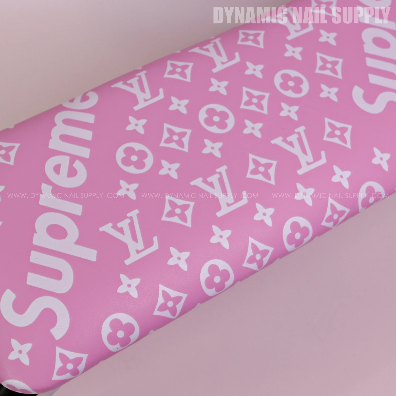 (RA054 - White Spreme/LV Pattern - Pink Base) Handrest for Nail Table Manicure Services (Reposabrazos Para Manicura) - Image 3