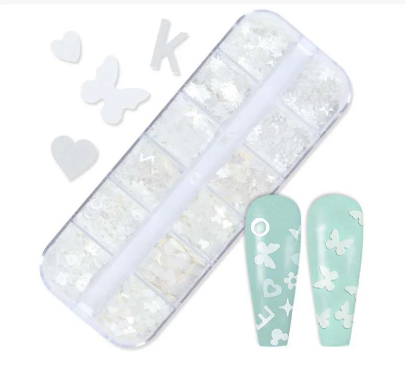 Heart / Butterfly / Flower sequins (white) for Spring Nails Art design - Image 3