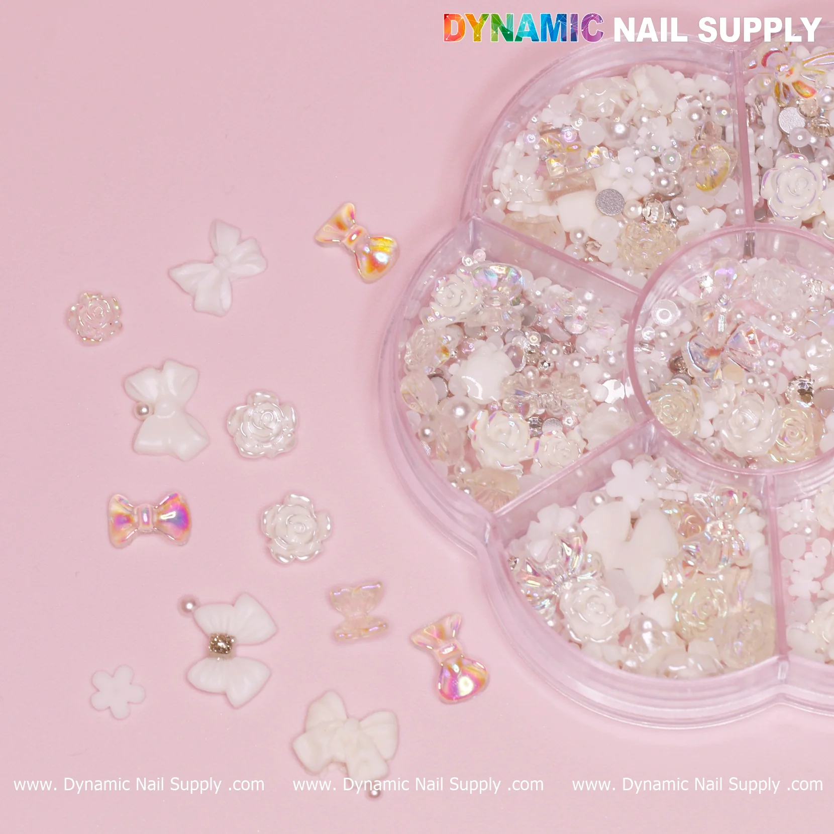Iridescent White 3D Resin Flowers and Bows shape charms rhinestones for Spring Nails Art design - Image 14