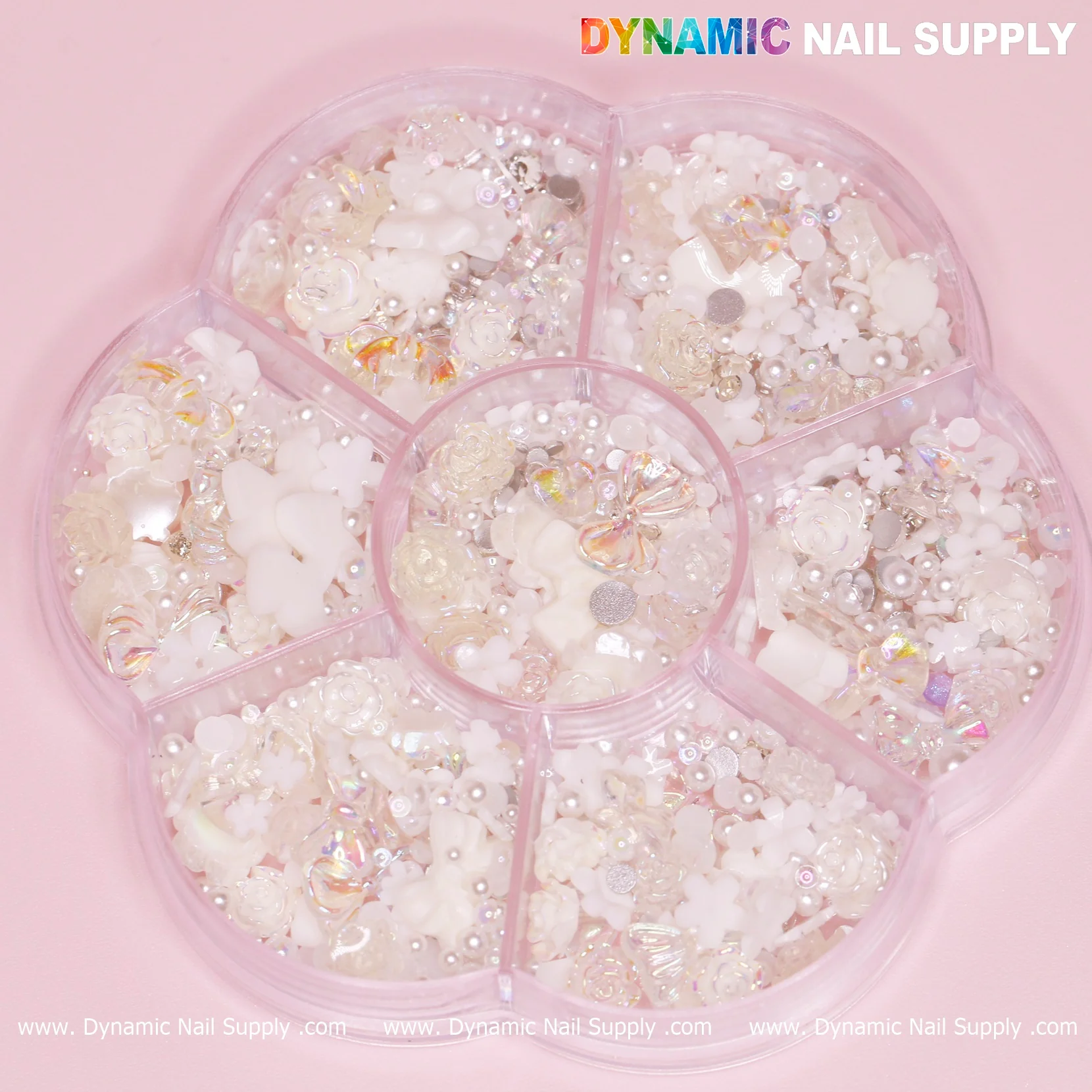 Iridescent White 3D Resin Flowers and Bows shape charms rhinestones for Spring Nails Art design - Image 7