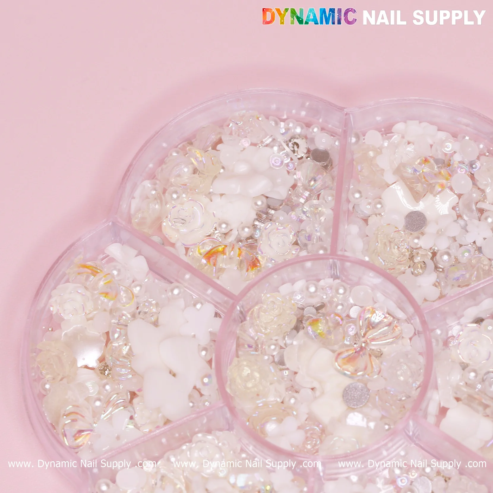Iridescent White 3D Resin Flowers and Bows shape charms rhinestones for Spring Nails Art design - Image 8