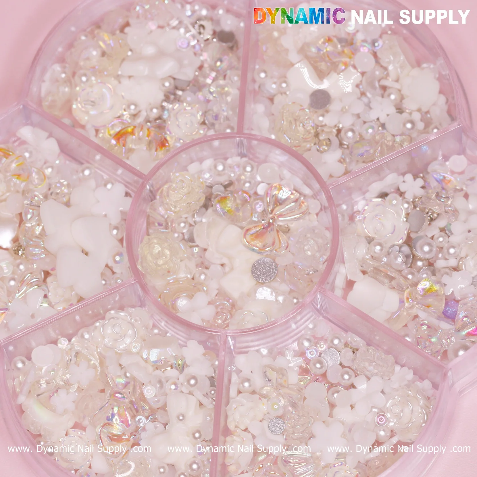 Iridescent White 3D Resin Flowers and Bows shape charms rhinestones for Spring Nails Art design - Image 9