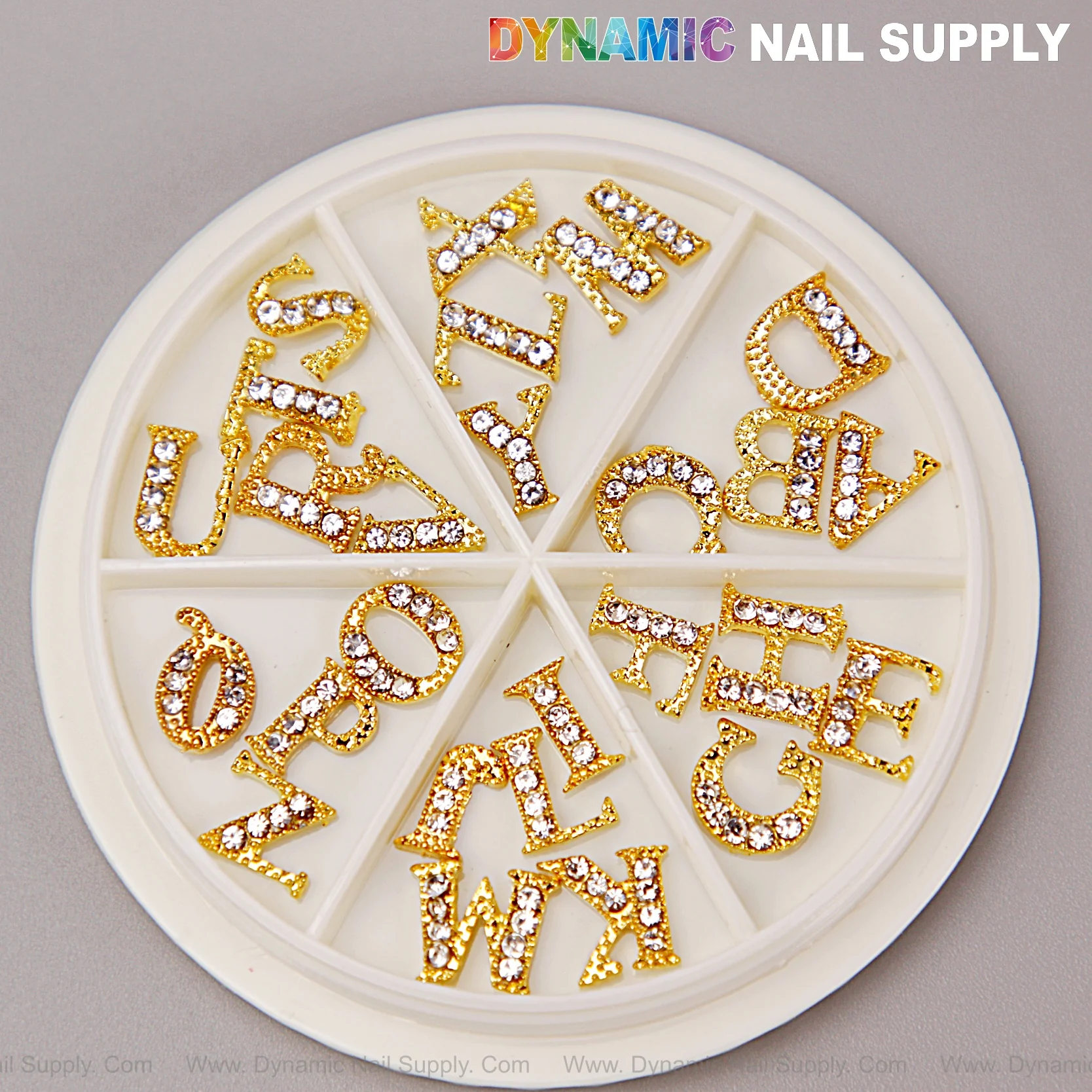 26pcs Gold with Silver Rhinestone Letter Initial Nail Charms Alphabet A to Z Letters