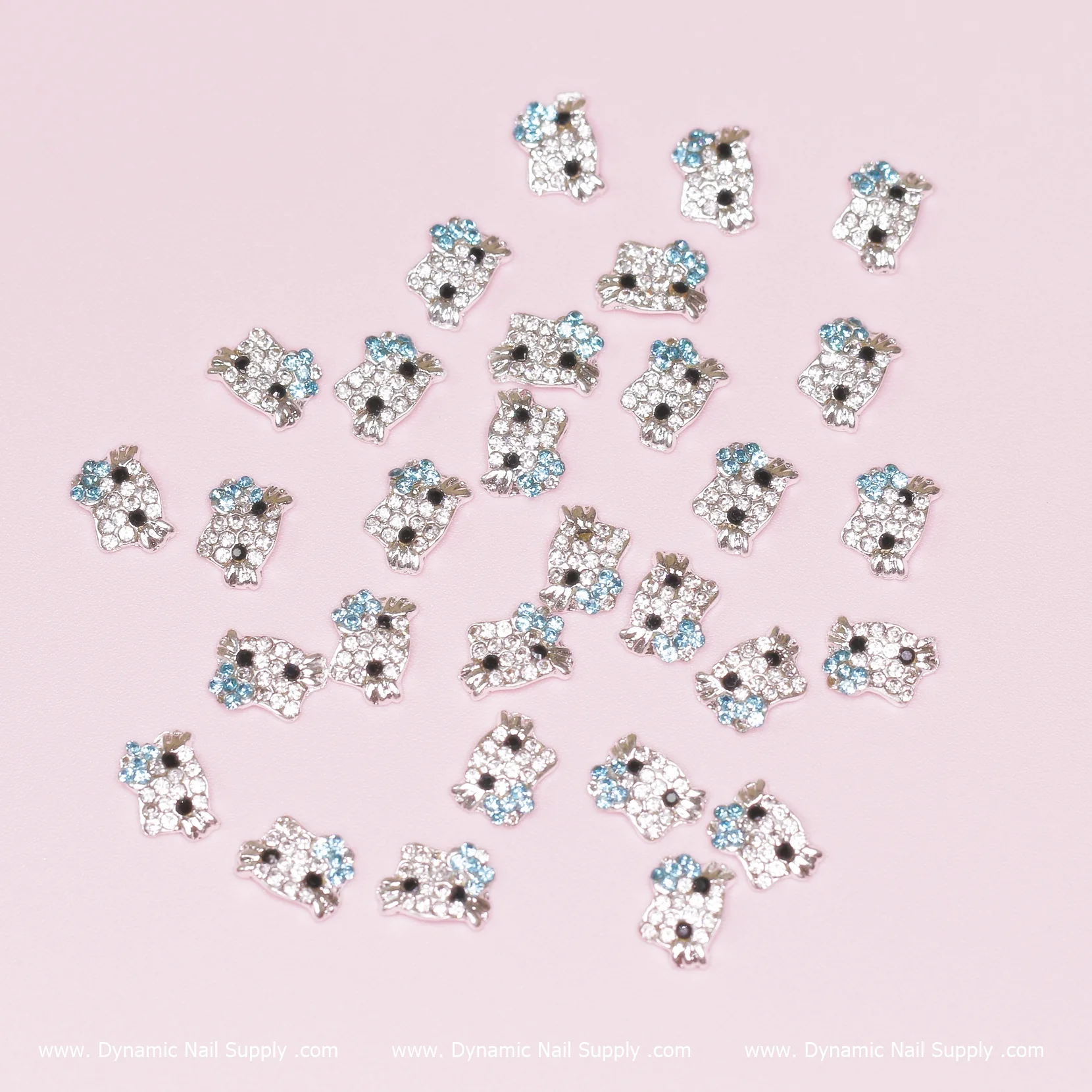(Light Cyan) 30 pcs Metal Hell0 Kitty Design Nail Charms (zircon alloy charm)