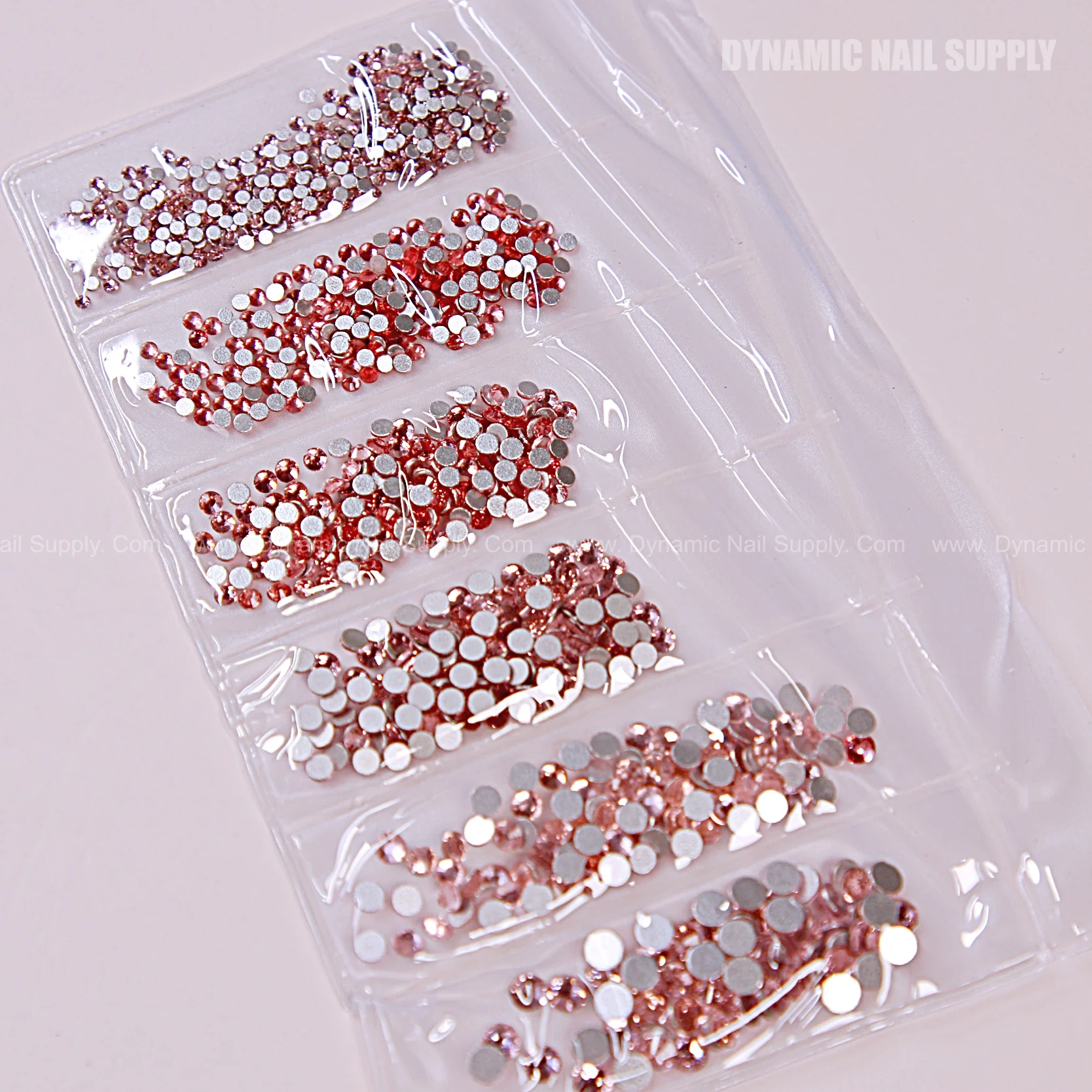 [Light Pink] Rhinestone set Flat Silver Back 6 Round Shapes and Mixed-Sizes - Image 2