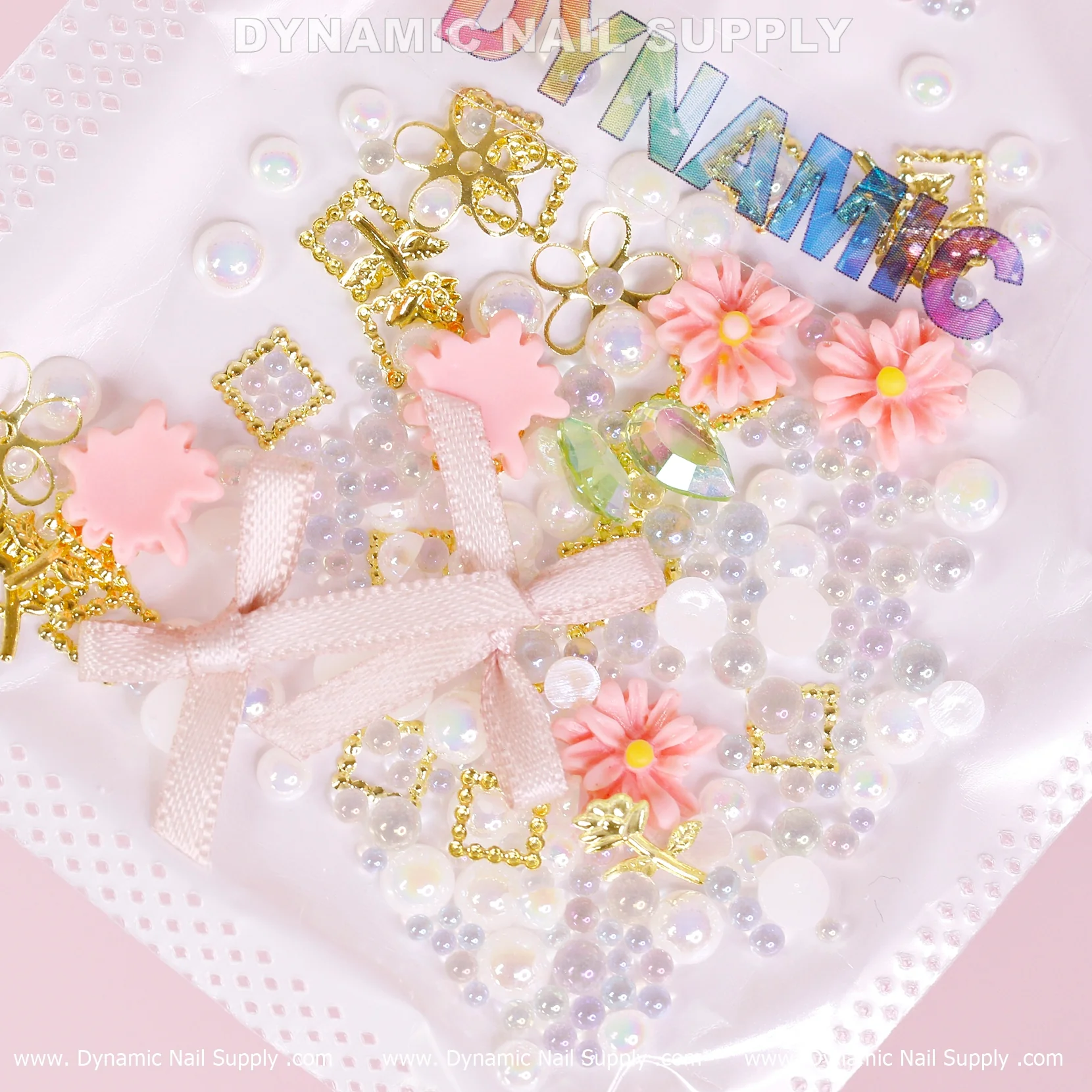 Luxury White Pearls, Colorful Flowers Set (Light Pink Theme) For Nail Art Design - Image 2