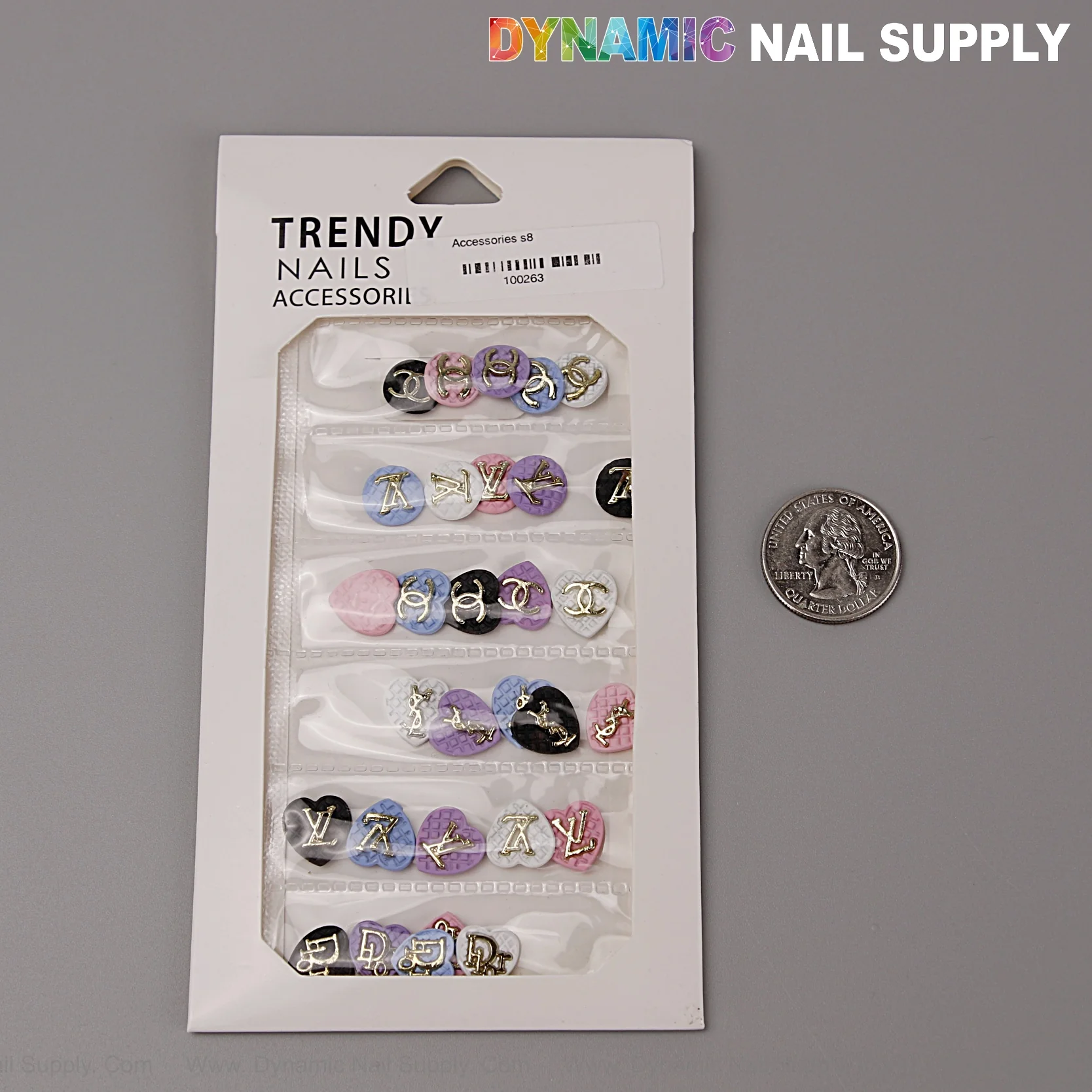 LV Logo Brand name Heart Shape Resin Charms Black White Pink Blue Purple for Nails Design - Image 2
