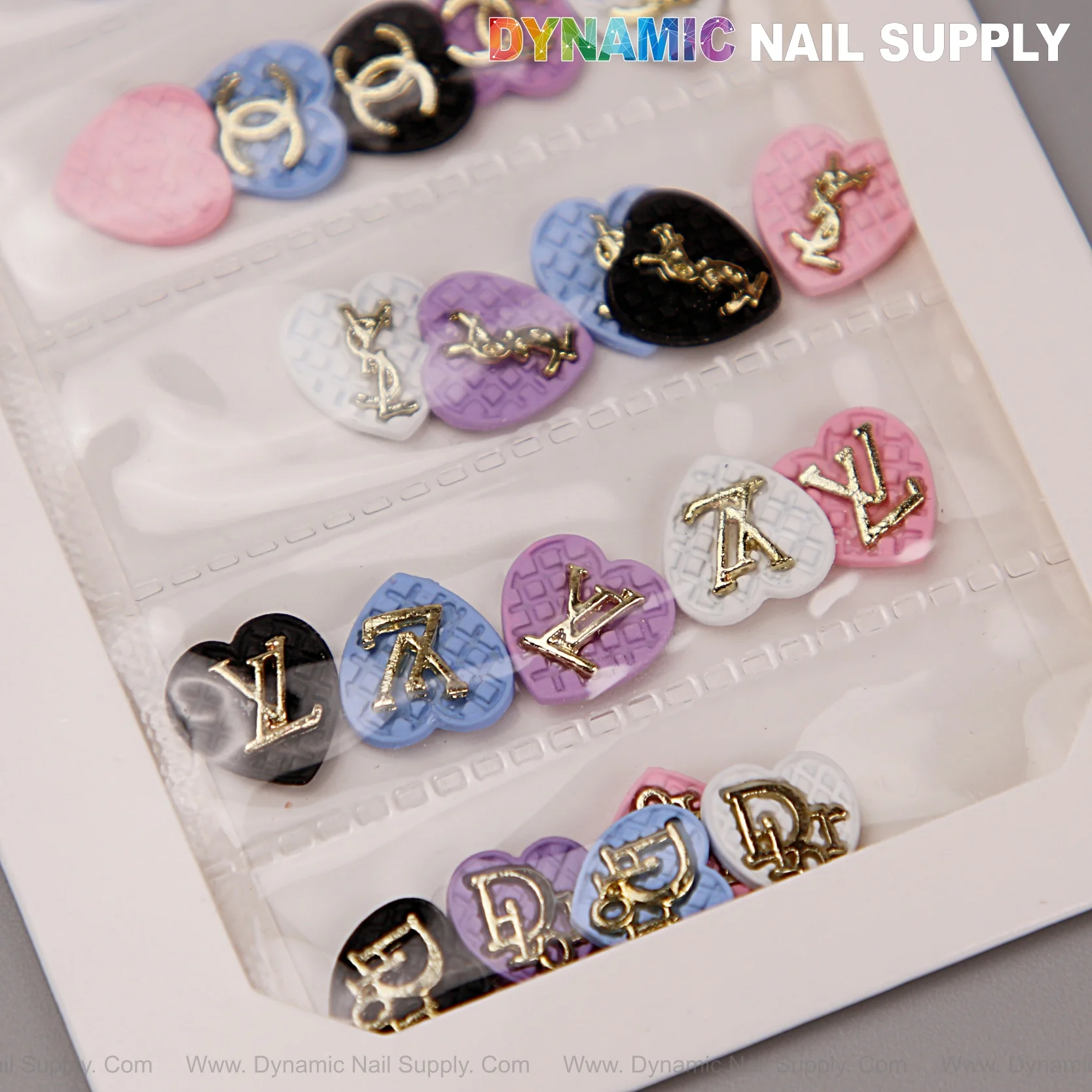 LV Logo Brand name Heart Shape Resin Charms Black White Pink Blue Purple for Nails Design - Image 4