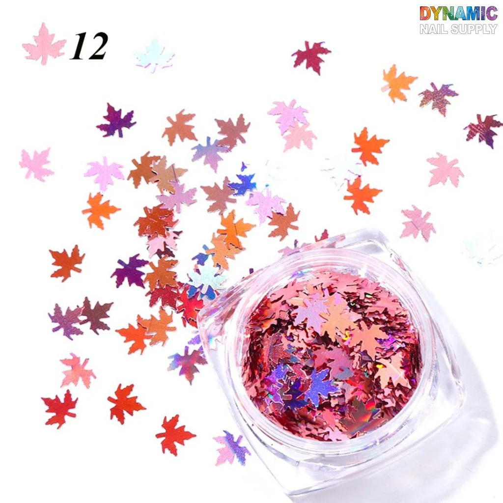 Maple Leaves glitter (Fall, Autumn) - Set of 12 colors glitter for nails art design - Image 10