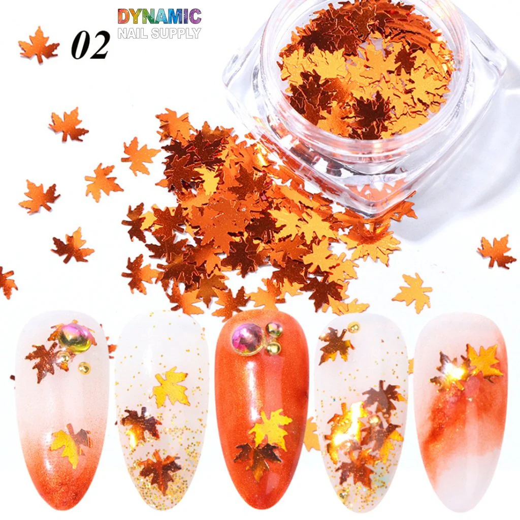 Maple Leaves glitter (Fall, Autumn) - Set of 12 colors glitter for nails art design - Image 4