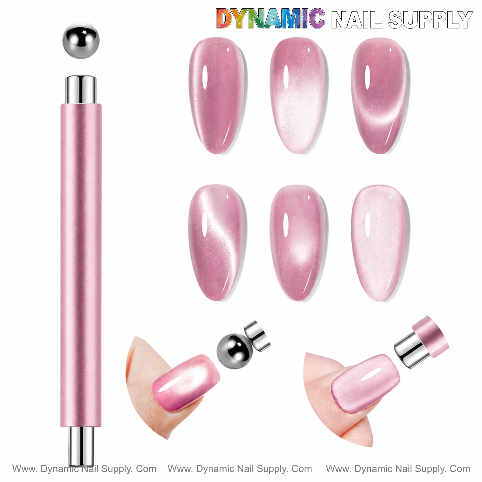 [Metallic Pink] Dual Head Strong Cat Eye Magnet with Ball Magnet Cat Eye Magnetic Gel Nail Art Tool DIY