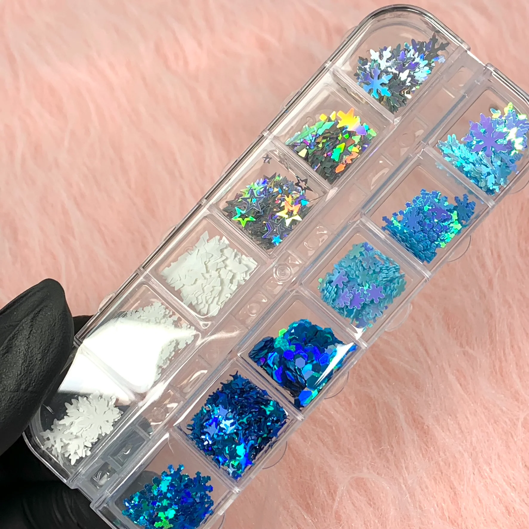 Multi-shapes Christmas Sequins and Glitters for Nail Art design (Blue silver holographic, Tree, Stars, Snowflakes) - Image 4