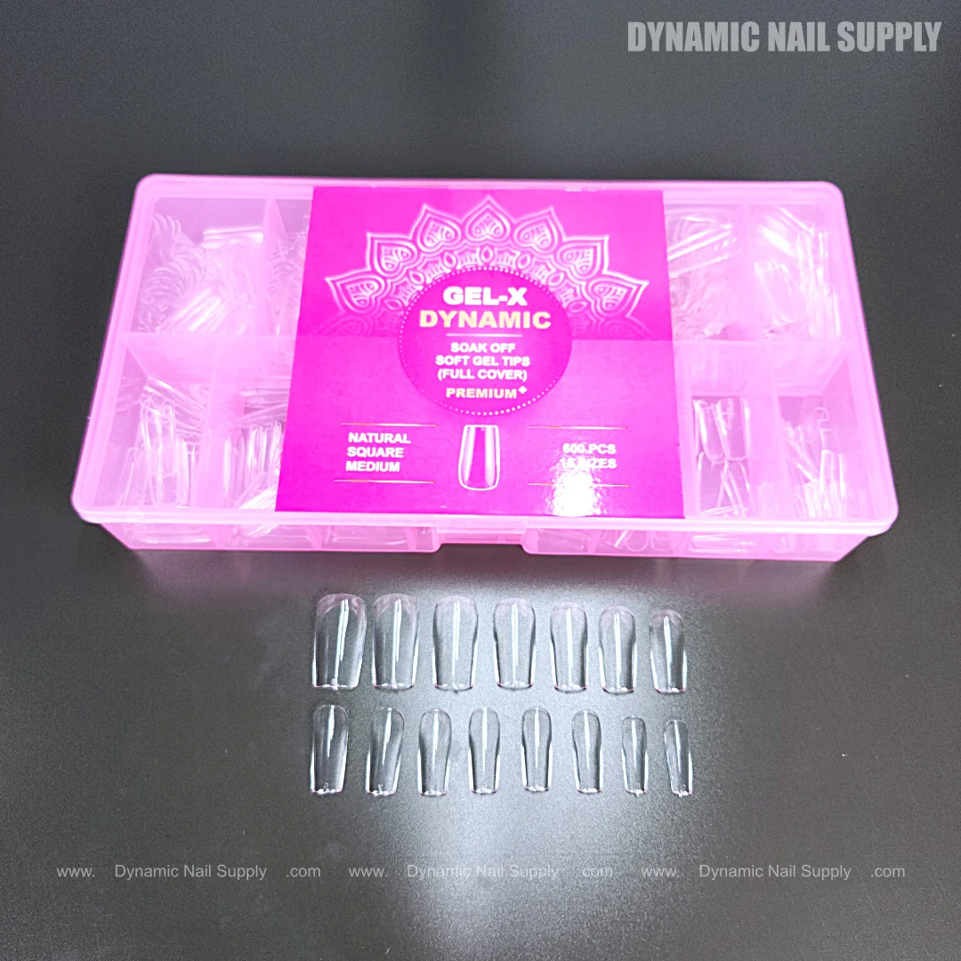 Natural Square (Medium) Full Cover Soft-Gel Nail Tips (Pink Box) - Image 3