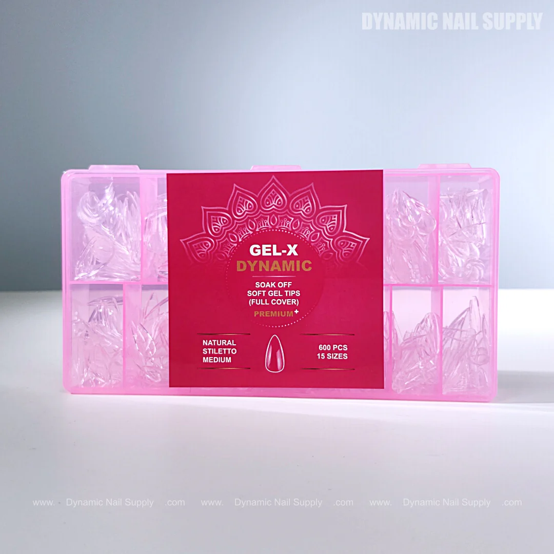 Natural Stiletto (Medium) Full Cover Soft-Gel Nail Tips (Pink Box)