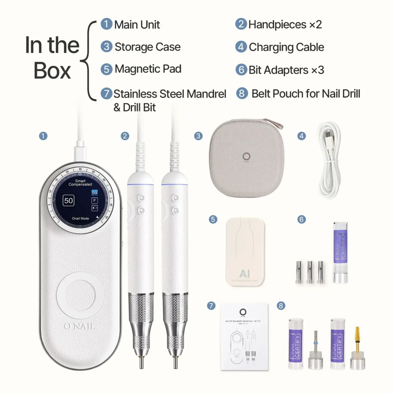 ONAIL Precision Portable AI Nail Drill - Professional 50,000 RPM Smart Electric Nail Machine