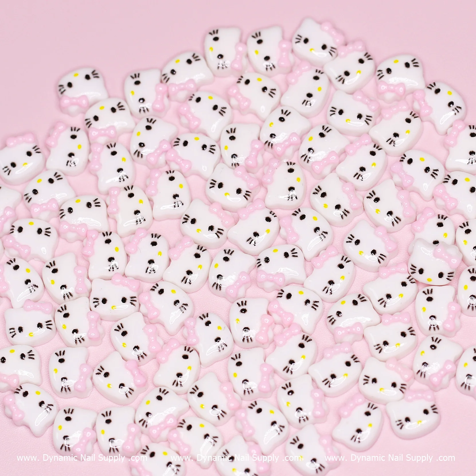 (Pastel Pink) 100 pcs Cute Resin Hell0 Kitty Design Nail Charms