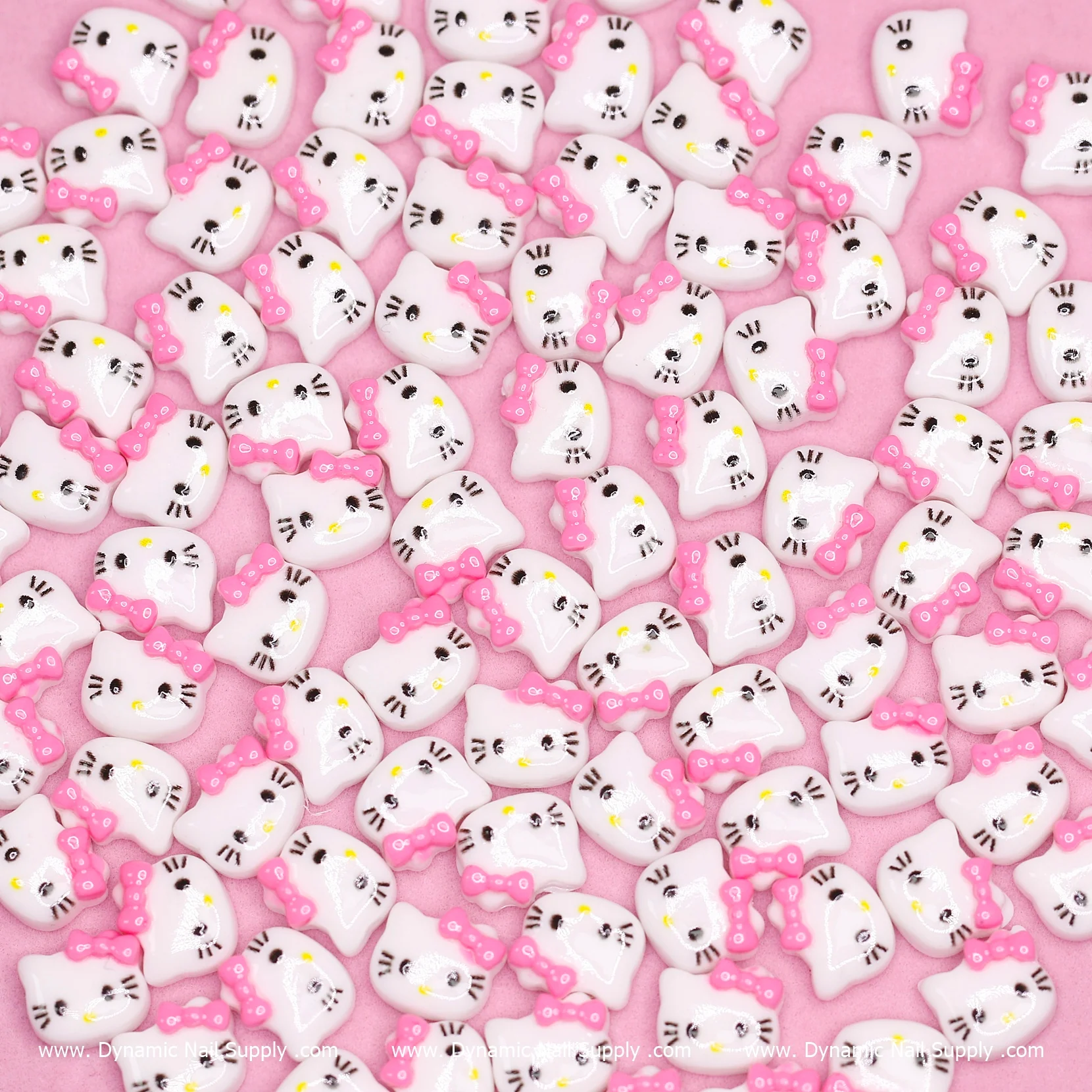 (Pink) 100 pcs Cute Resin Hell0 Kitty Design Nail Charms