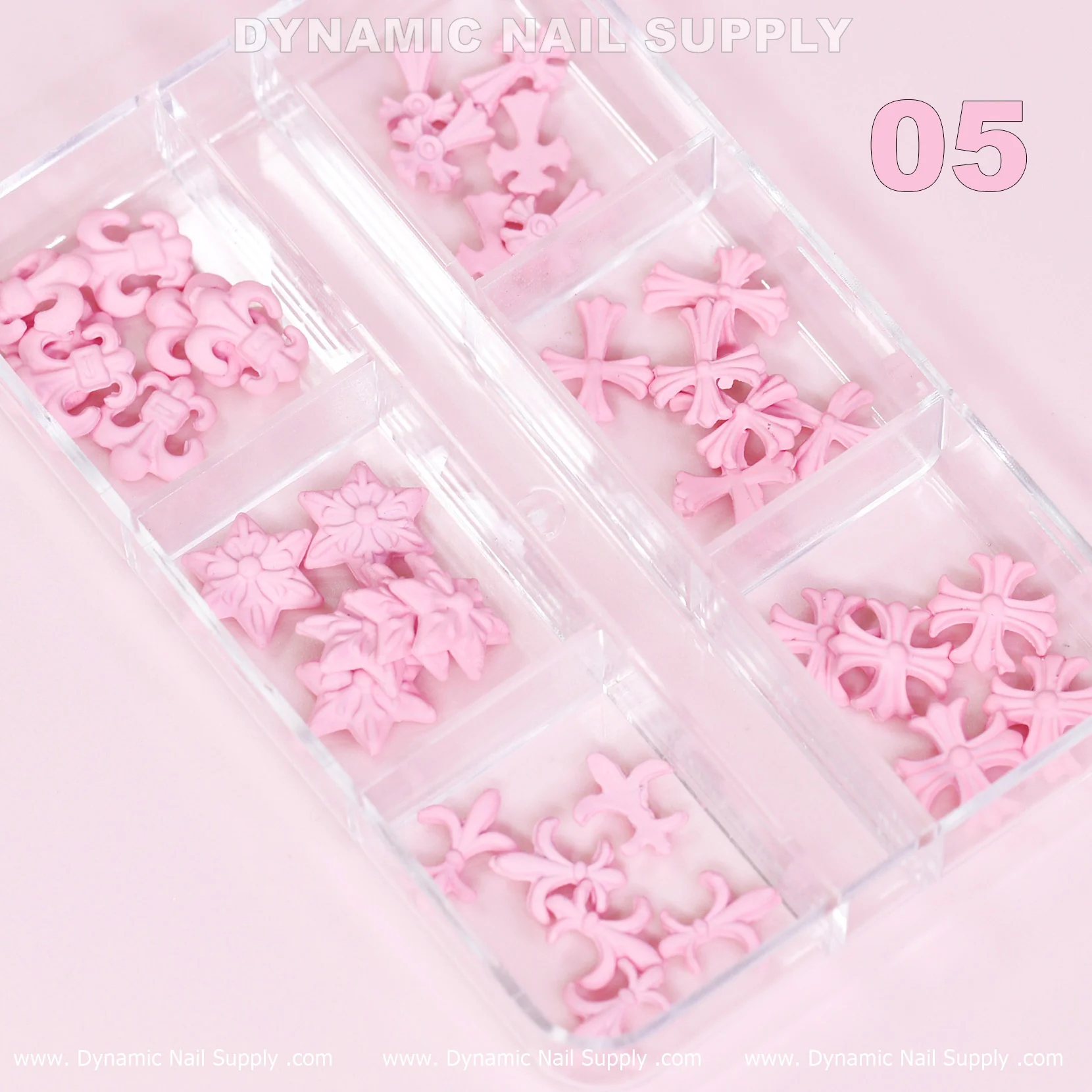 Pink 3D Antique Crosses & Chrome Heart Resin Charms for Nails Art design - Matte Pink Shades - Image 5