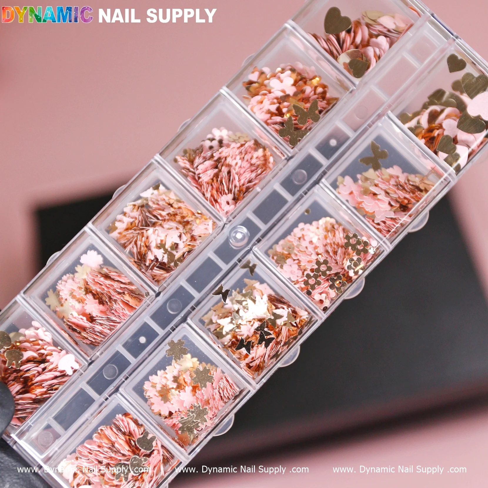 Pink Gold Mix-sizes Butterfly & Flower & Heart shape sequin glitter - Image 3