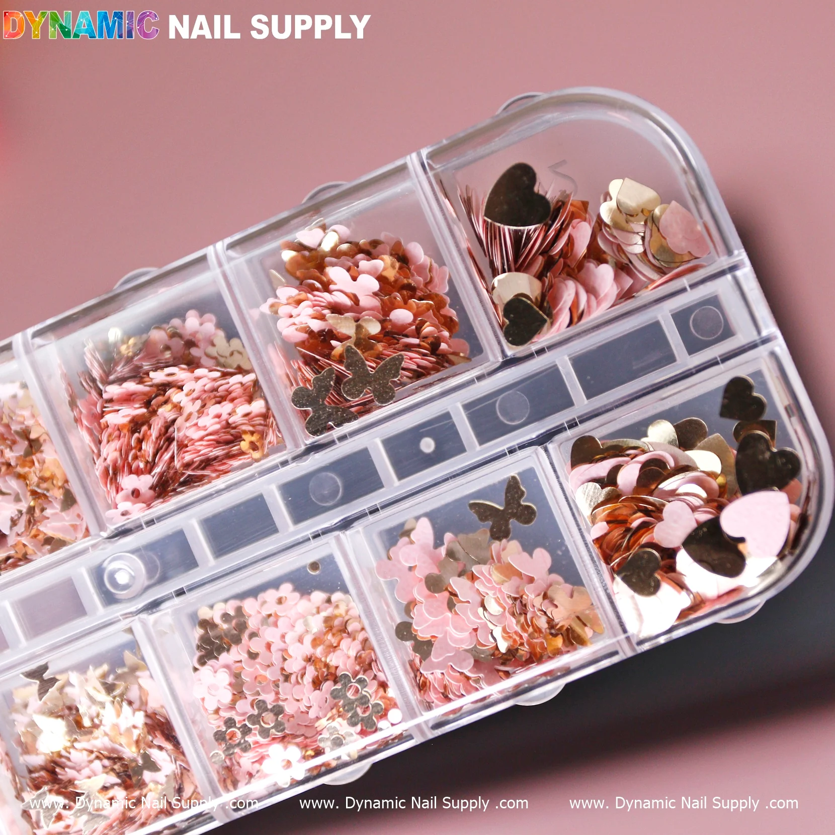 Pink Gold Mix-sizes Butterfly & Flower & Heart shape sequin glitter - Image 5