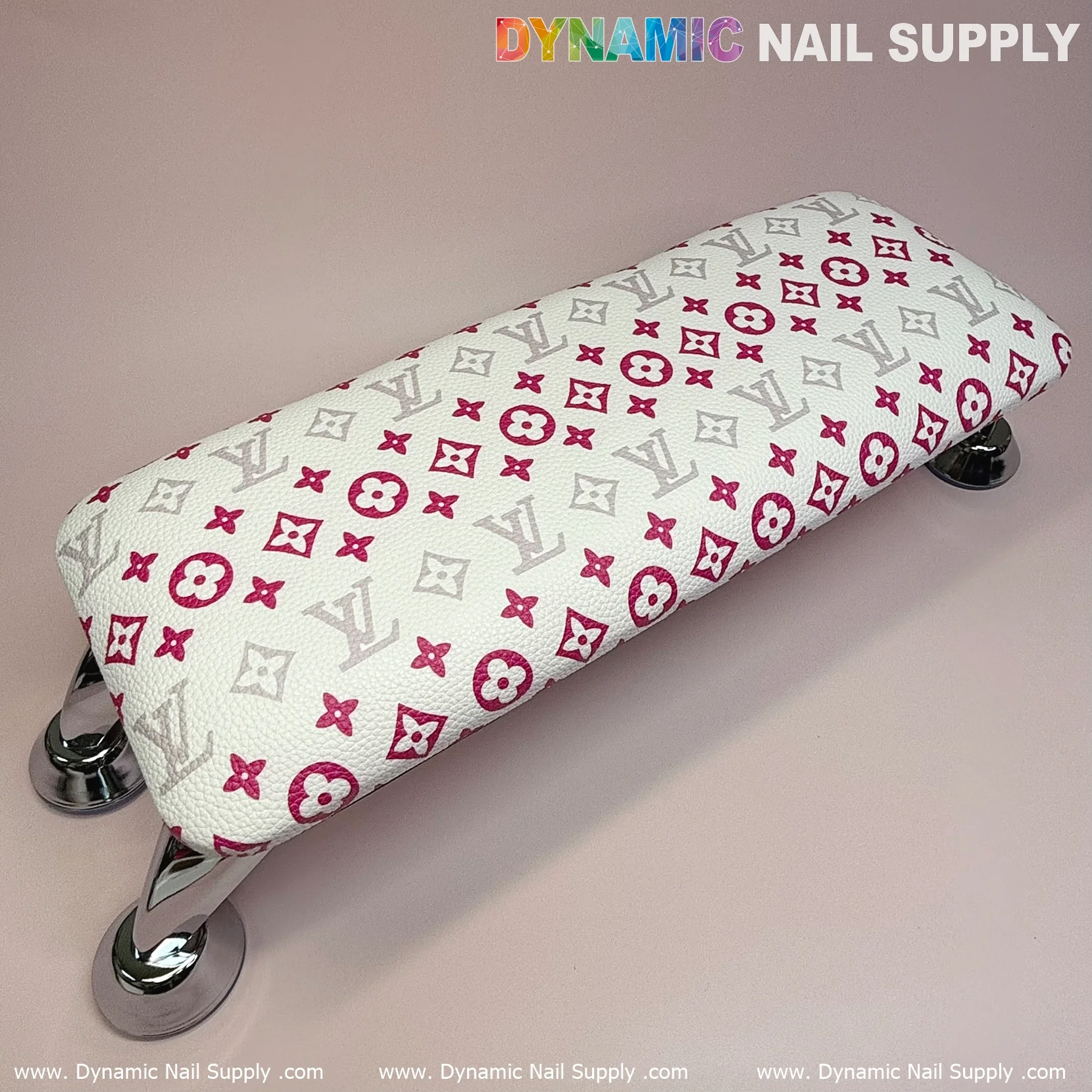 (White Pink LV Pattern) ArmRest with Leather Pillow Cushion for Manicure Nails Service (Reposabrazos Para Manicura) - Image 3