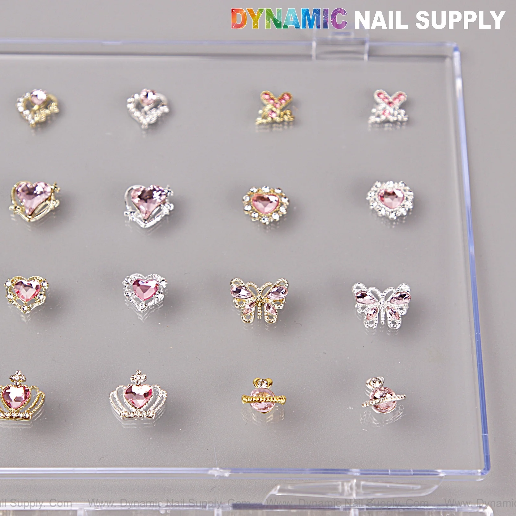 Pink Silver Gold Heart Shape Cherry Crown Planet Charm Set Box - Nail Art DIY Design Accessories - Image 5