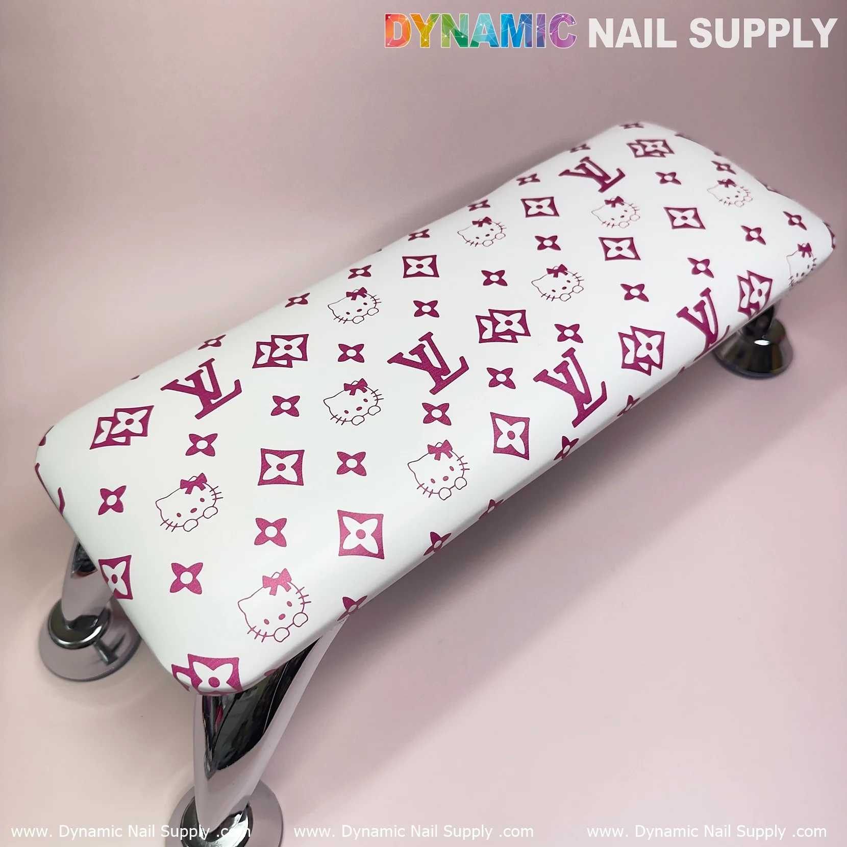 (HLA030-Pink Kitty+LV white-background) Leather Armrest with Cushion Pillow for Pedicure Manicure (Reposabrazos Para Manicura) - Image 3