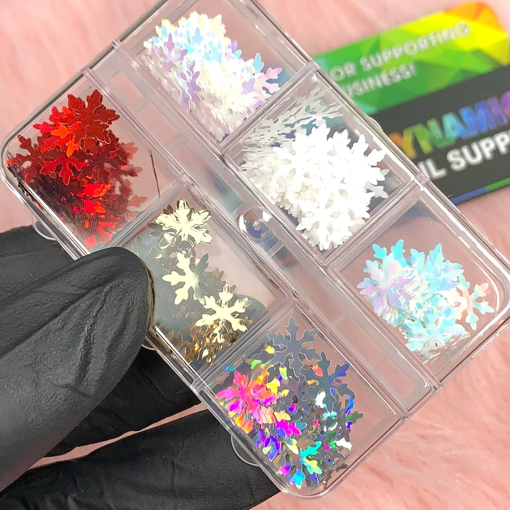 Red White Gold Snowflakes Sequin Glitter for Christmas Nail Art design - Image 4