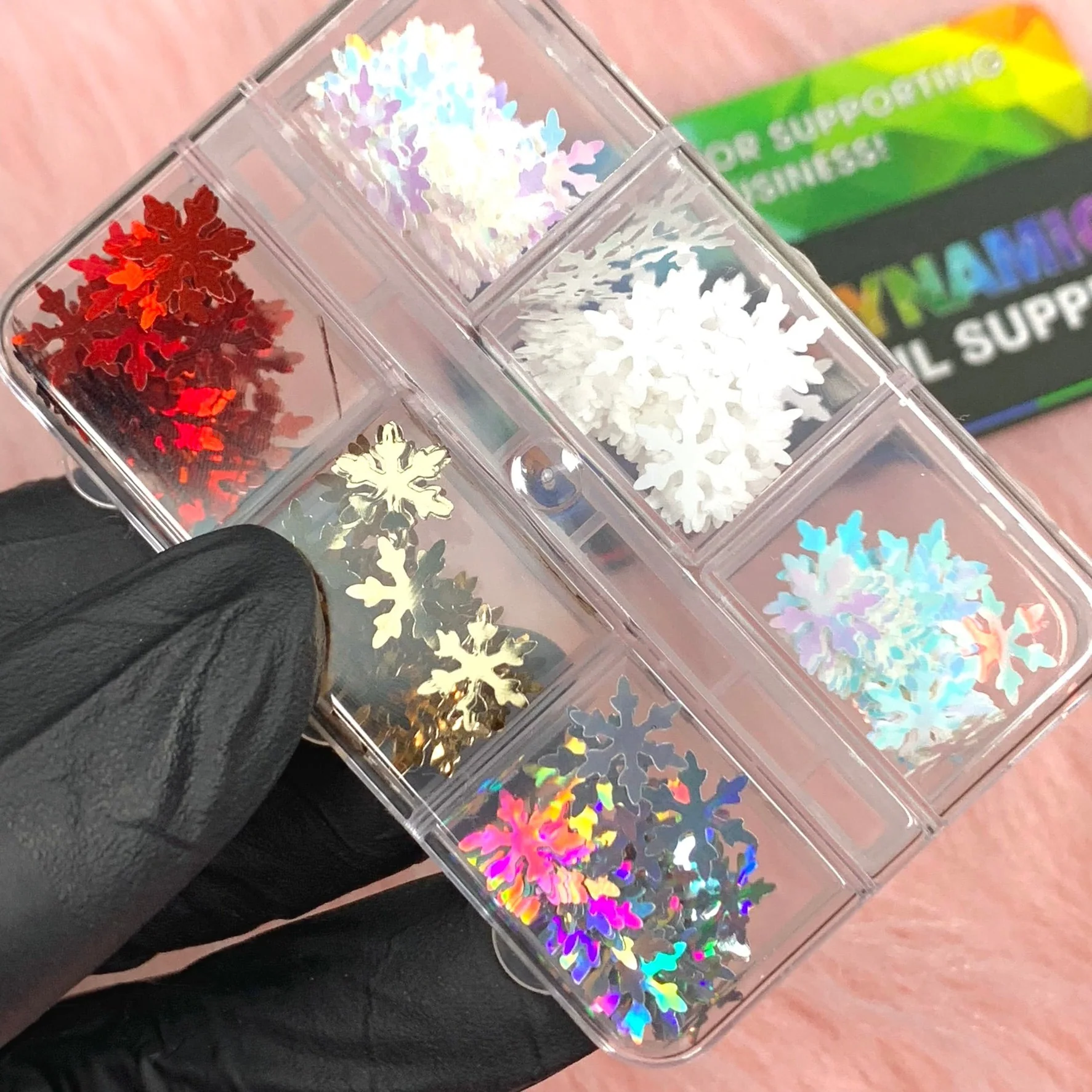 Red White Gold Snowflakes Sequin Glitter for Christmas Nail Art design - Image 5